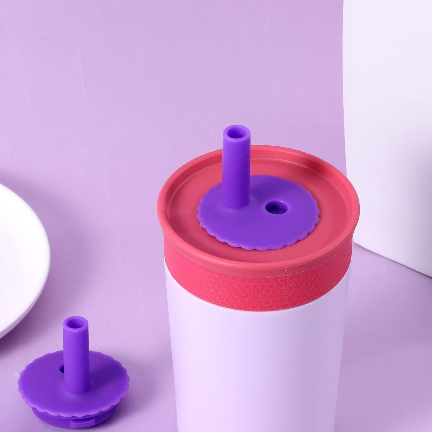 2Pcs Silicone Straw Cover & 2Pcs Plastic Straw, Flower Pattern Flexible Cup Lid Accessories for Owala Kids Insulation Stainless Steel Tumbler 12Oz & Kids Plastic Water Tumbler 15Oz Parts, Bpa-Free image number 6