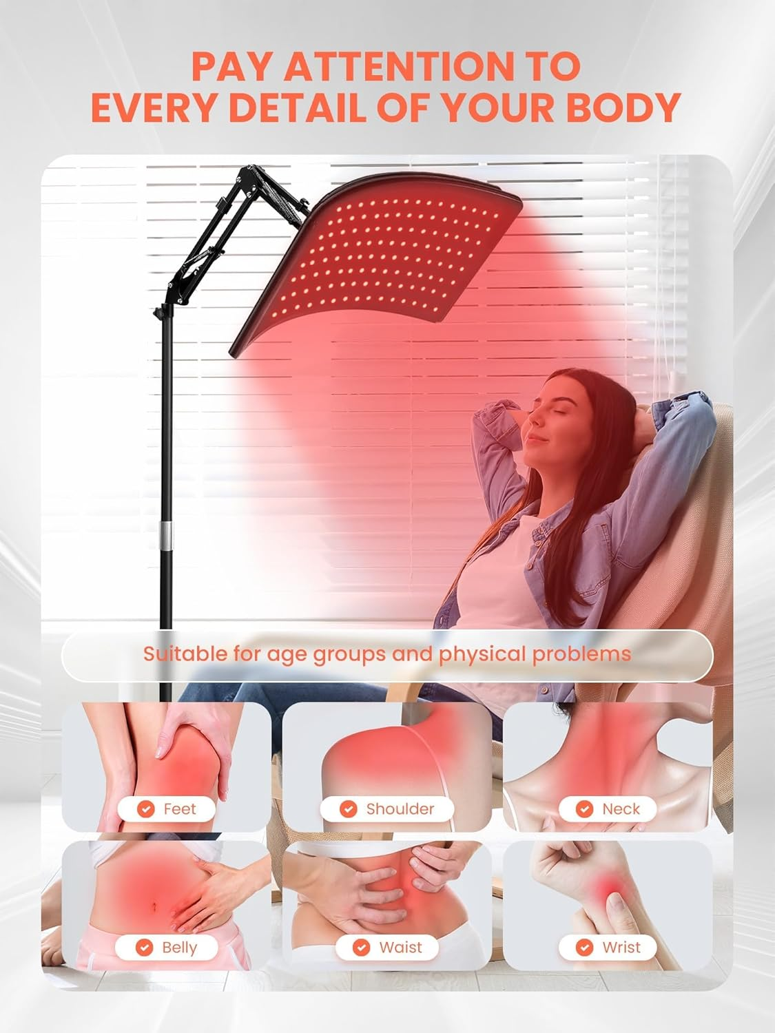 Koeay Red Light for Face and Body, Multifunction Red Light Lamp with Stand, 660Nm Anti-Wrinkle Red Light & 850Nm near Infrared Light Device for Face Skin Firmer and Body Relaxing Muscles Home Use image number 6