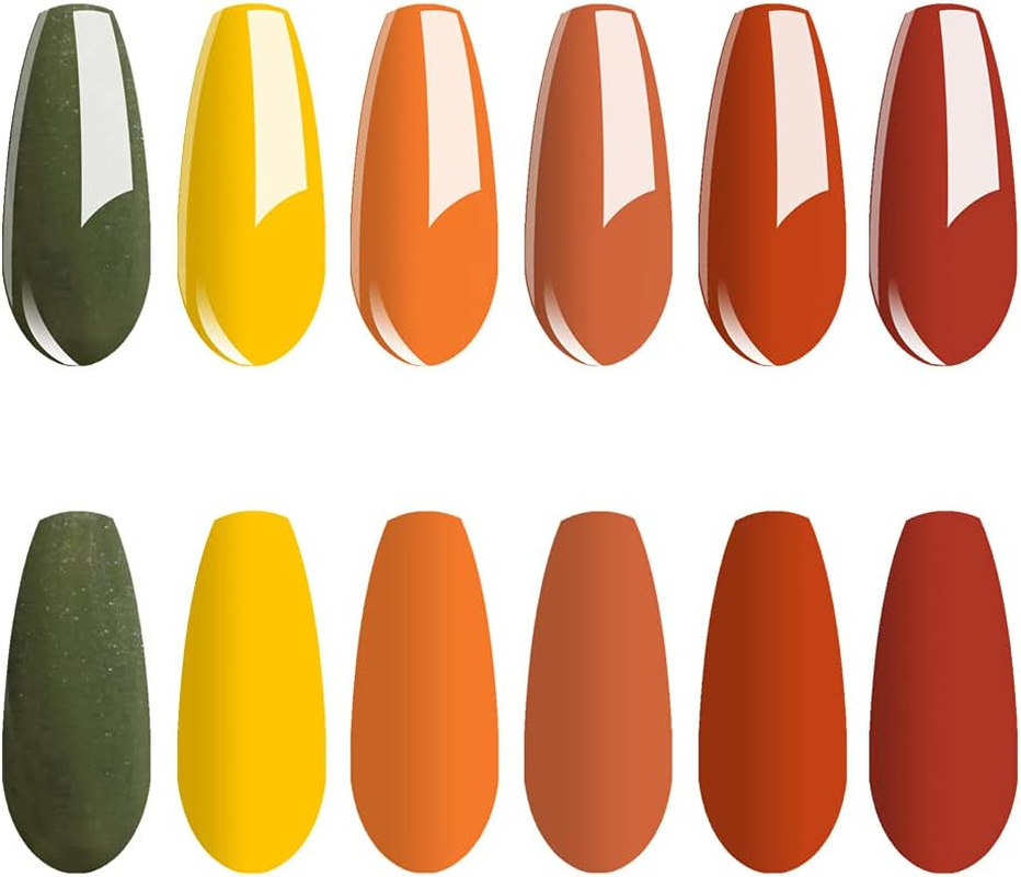 Vishine 6Pcs Gel Nail Polish Kit Fall Winter Orange Yellow Green Gel Nail Polish Set Colors Collection Soak off LED UV Gel Polish Nail Kit 8Ml image number 4