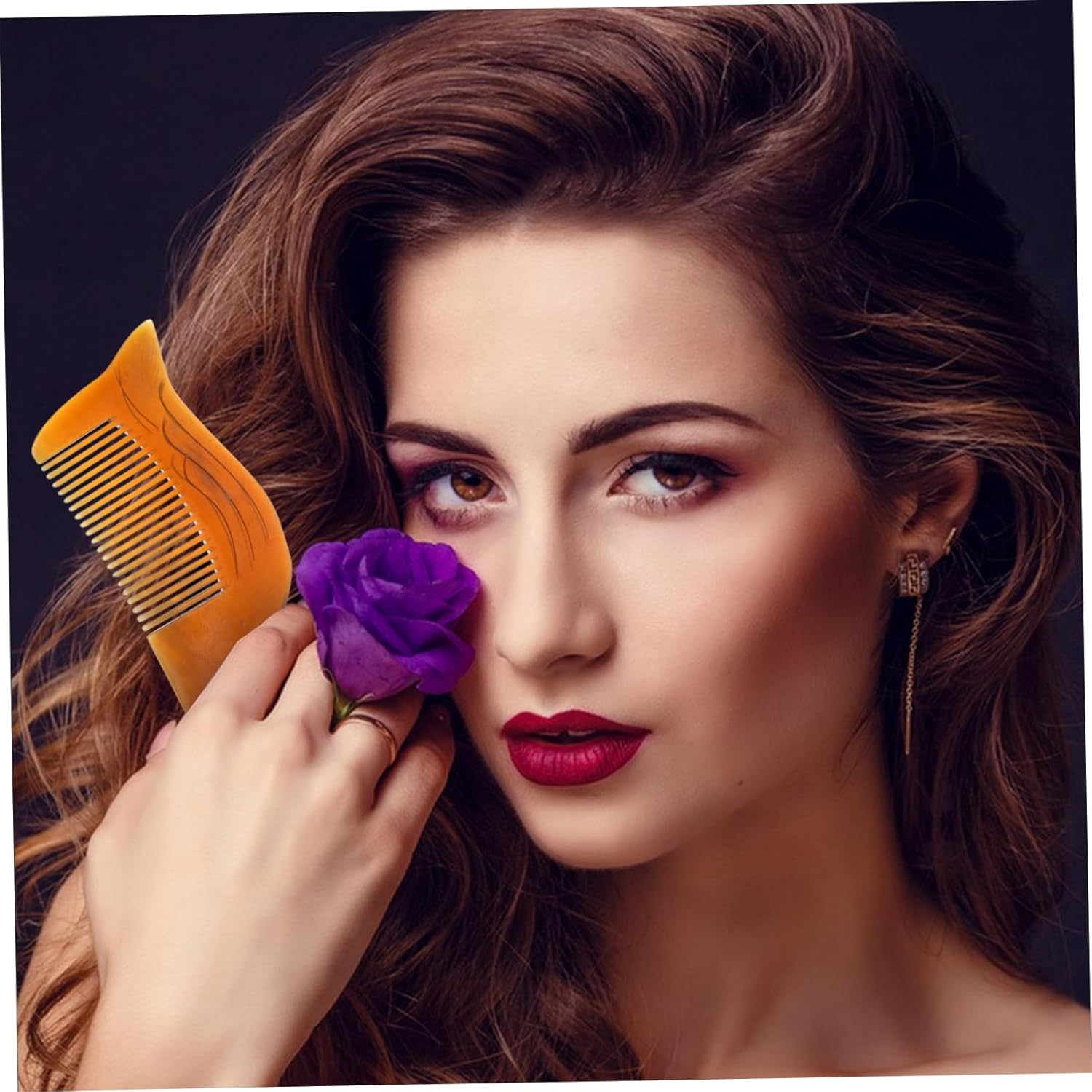 BELLIFFY Delicate Static Ox Horn Hair Comb Double Sided Engraving Swan Shape Portable Hair Smoothing Detangling Tool for Women Home Travel