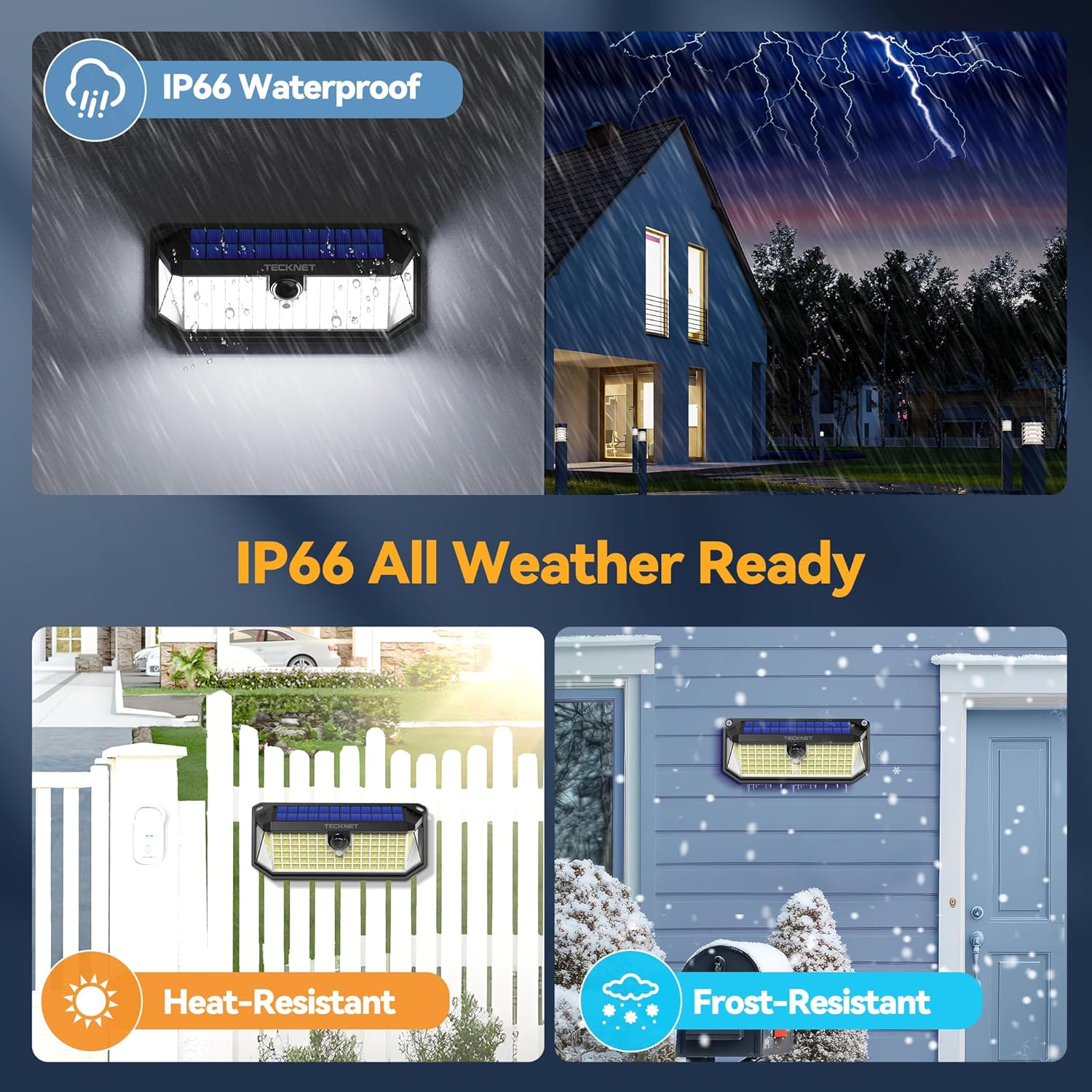 TECKNET 416 LED Solar Lights Outdoor Waterproof, 300&deg; Angle & 3 Lighting Modes Motion Sensor Outdoor Lights, 2 Pack Security Solar Flood Lights IP66 for Fence Front Door Yard Deck Garden Garage image number 5