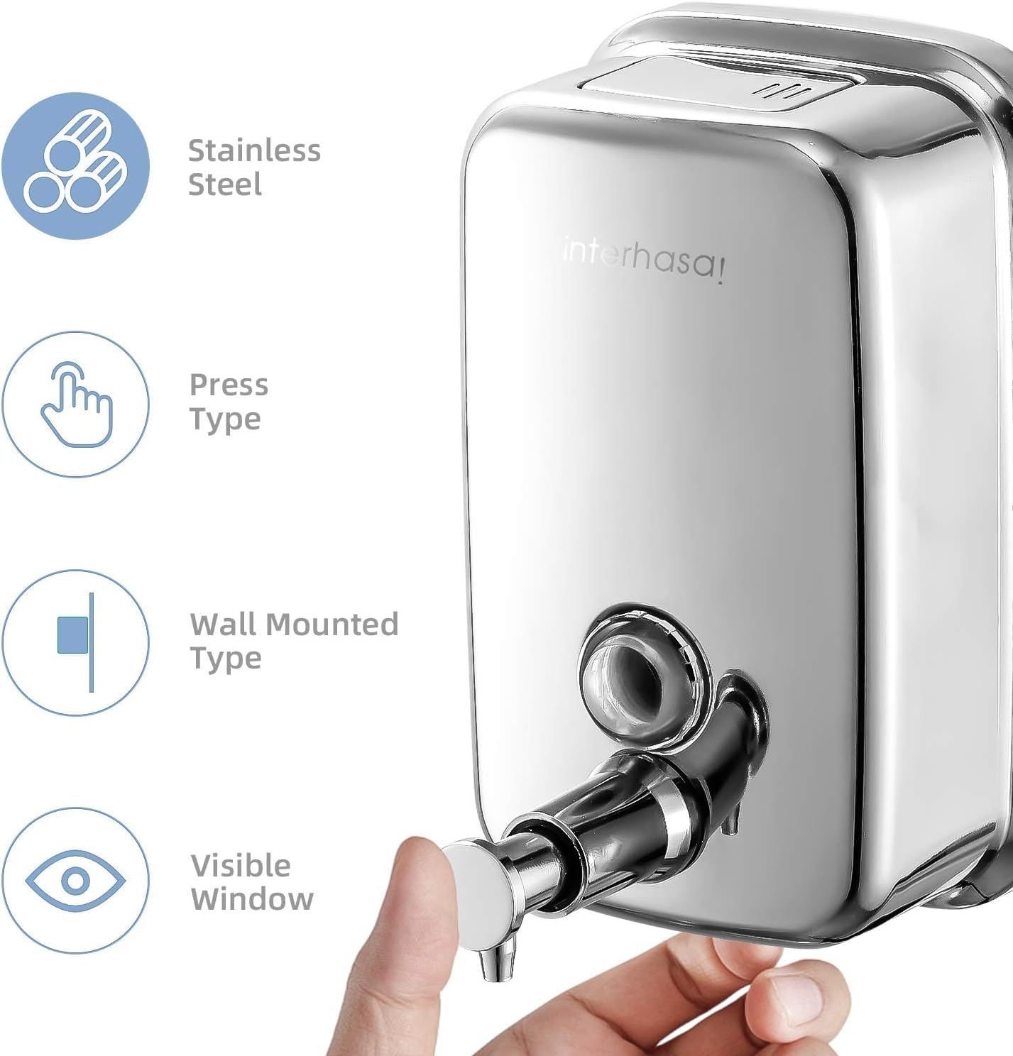 Interhasa! Stainless Steel Soap Dispenser, Commercial Manual 500Ml/17Oz Wall Mounted Hand Soap Dispenser for Bathroom Kitchen, Silver, 60 * 95 * 150 Mm 0.33 Kg image number 4