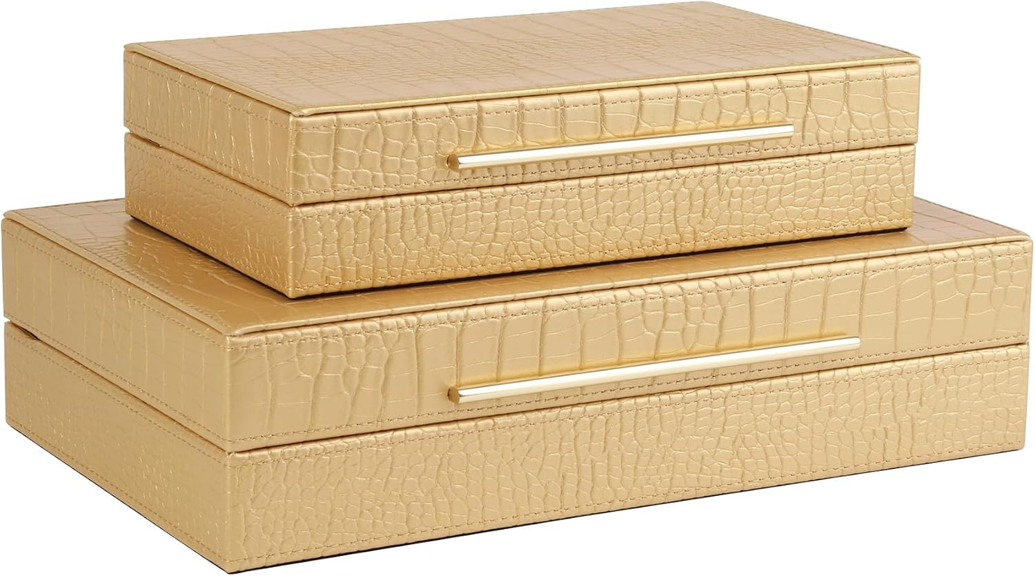 Hofferruffer Faux Leather Decorative Boxes Set of 2, Large Nesting Keepsake Box Accessory Organizer Jewelry Organizer with Hinged Lid, Stacking Storage Box Container for Home or Office (Light Grey)