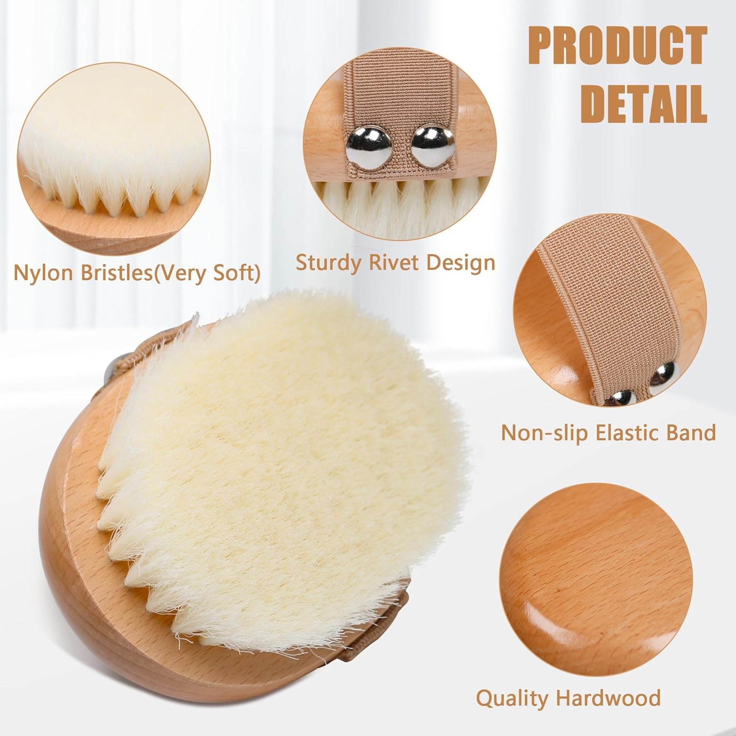 OWIIZI Dry Brushing Body Brush with Soft Nylon Bristles Antiskid Wooden Exfoliator Bath Scrubber for Wet or Dry Exfoliating,Body Scrub Deep Cleanse image number 2