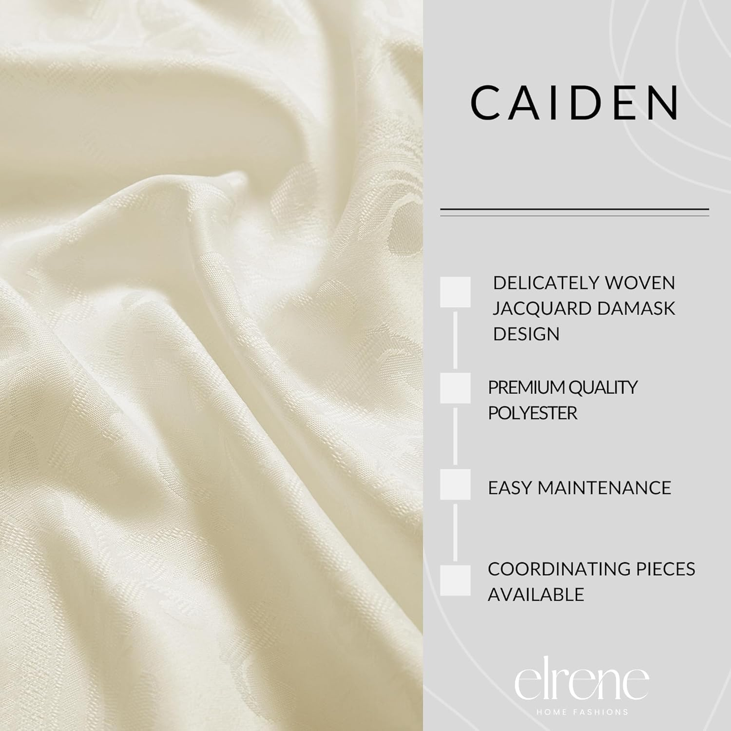 Elrene Home Fashions Caiden Elegance Damask Tablecloth, 60" X 84" Oval, Ivory image number 3