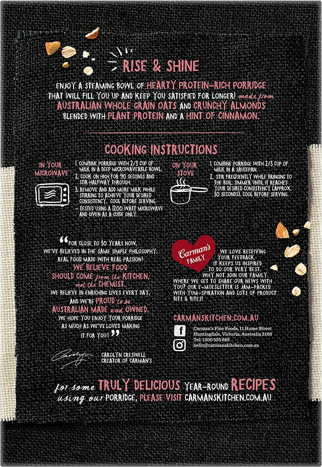 Carman'S Protein Rich Almond, Vanilla and Cinnamon Porridge Sachets 270 G