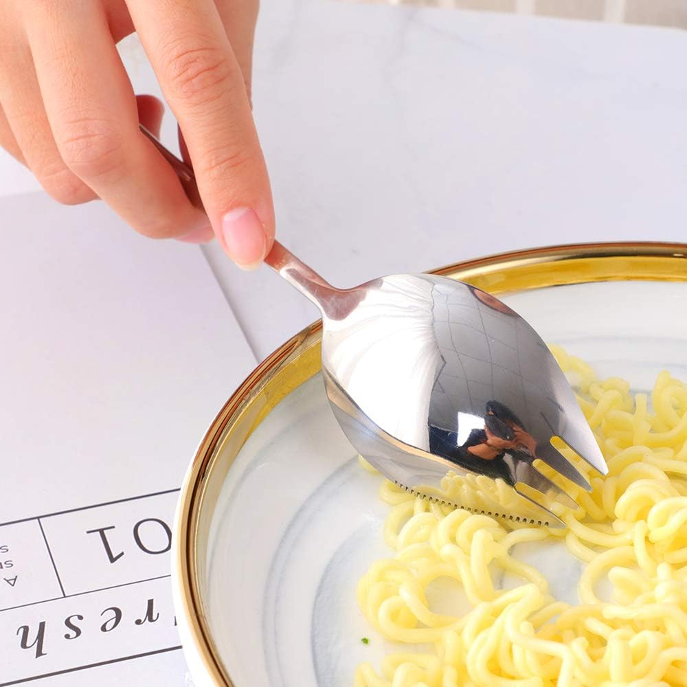 SBOMHS Titan Spork Metal Spork Stainless Steel 8 Pieces 3 in 1 Fork Spoon Knife Combination Silver Serrated Spork Length 19 Cm to Go Camping Cutlery Travel Outdoor Picnic