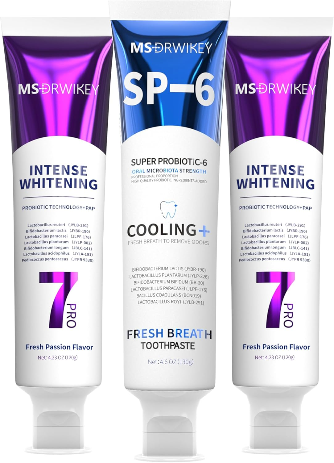 MSDRWIKEY 7Pro Popping Bead Whitening Toothpaste (2Pcs) + SP-6 Cooling Toothpaste (1Pc) &ndash; 3-Pack Powerful Whitening & Long-Lasting Fresh Breath with 7 Probiotics for Healthy Oral Care