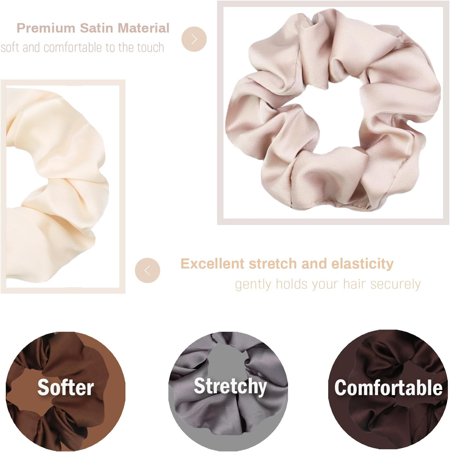 VENUSTE Scrunchies for Women, Premium Satin Softer than Silk, Bobbles Hair Bands for Women'S Hair Accessories, 12 Pack (Neutral Colors) image number 4