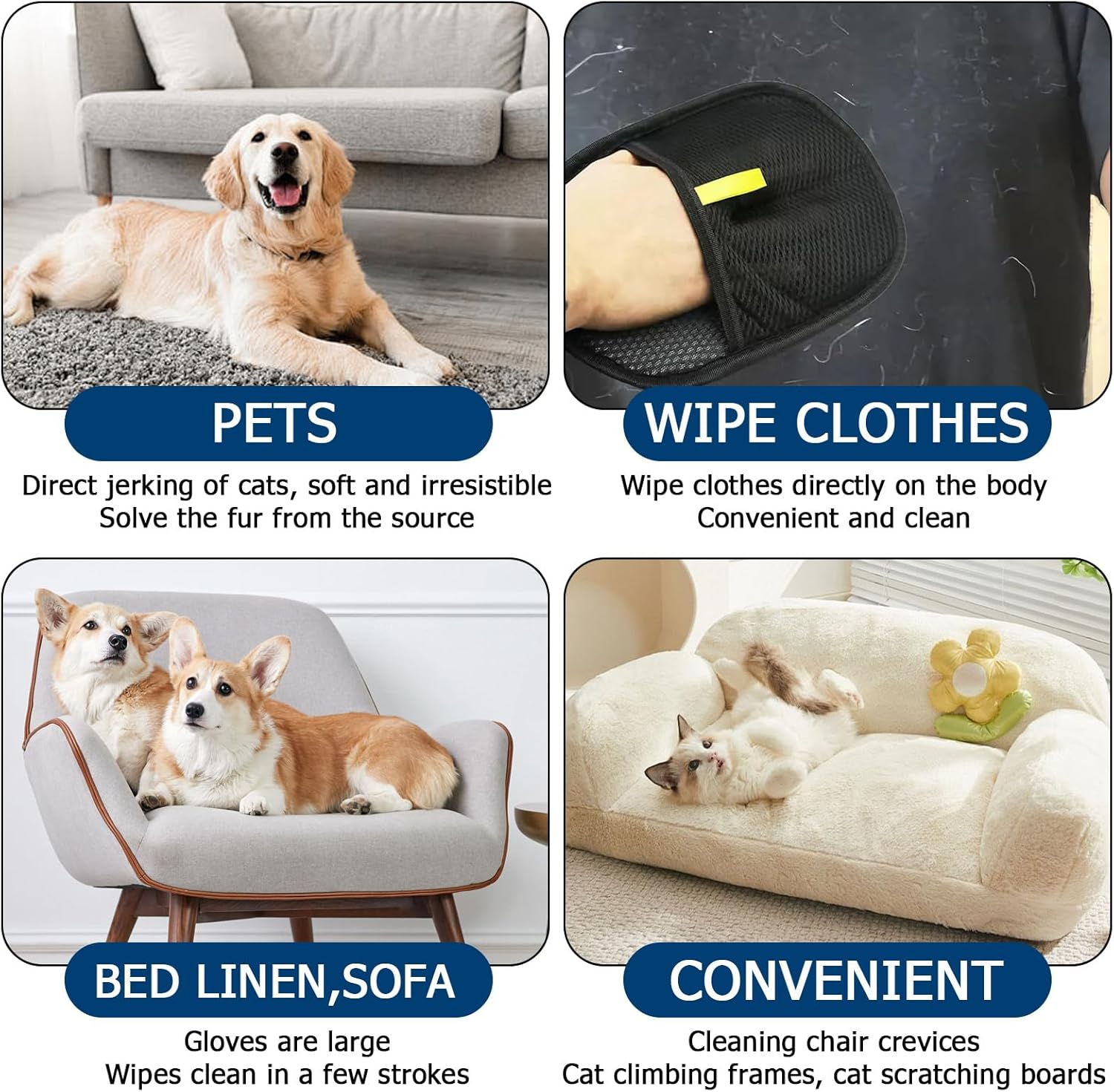 Double Sided Pet Grooming Gloves, Pet Electrostatic Hair Removal for Cats & Dogs, Versatile Grooming Gloves for Washing & Deshedding image number 1