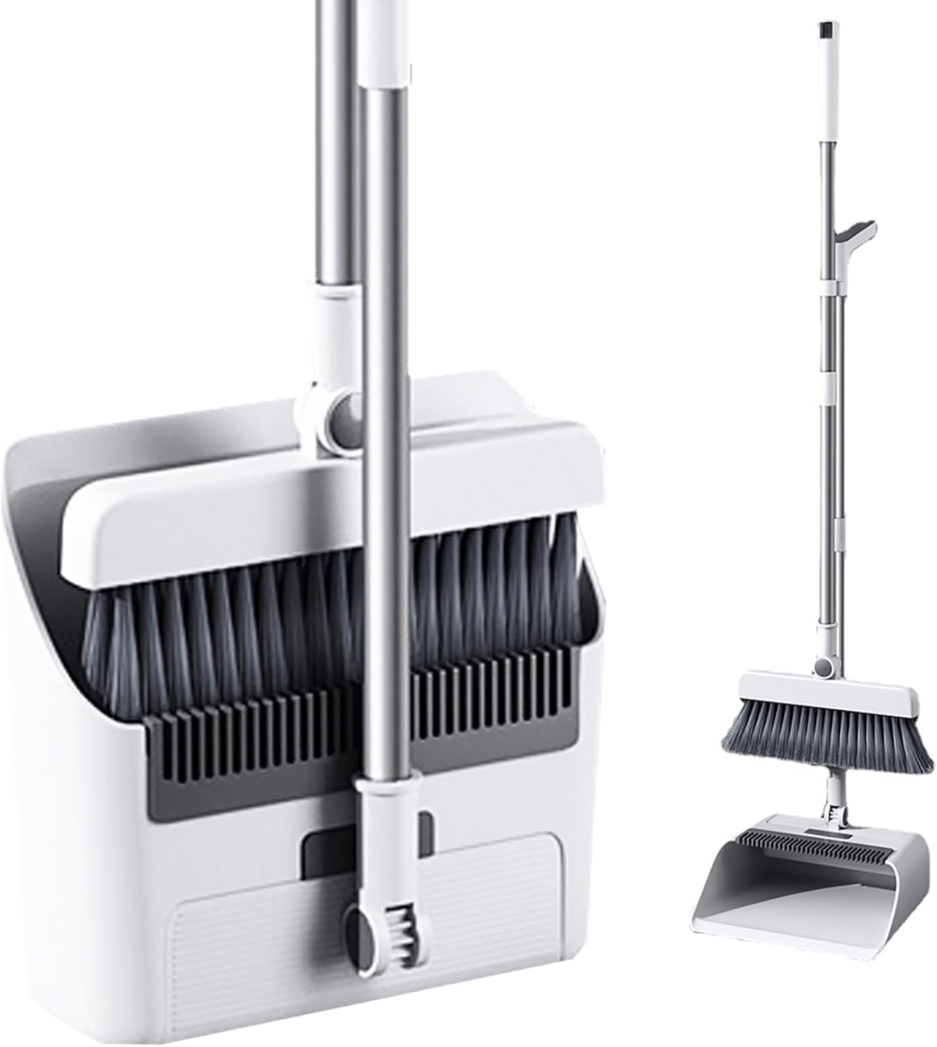 Broom and Dustpan Set for Home, Long Handle 180&deg; Rotating Broom and Dustpan Combo with Teeth, Foldable Upright Standing Dust Pan and Broom for Room, Kitchen, Office Floor Cleaning image number 5