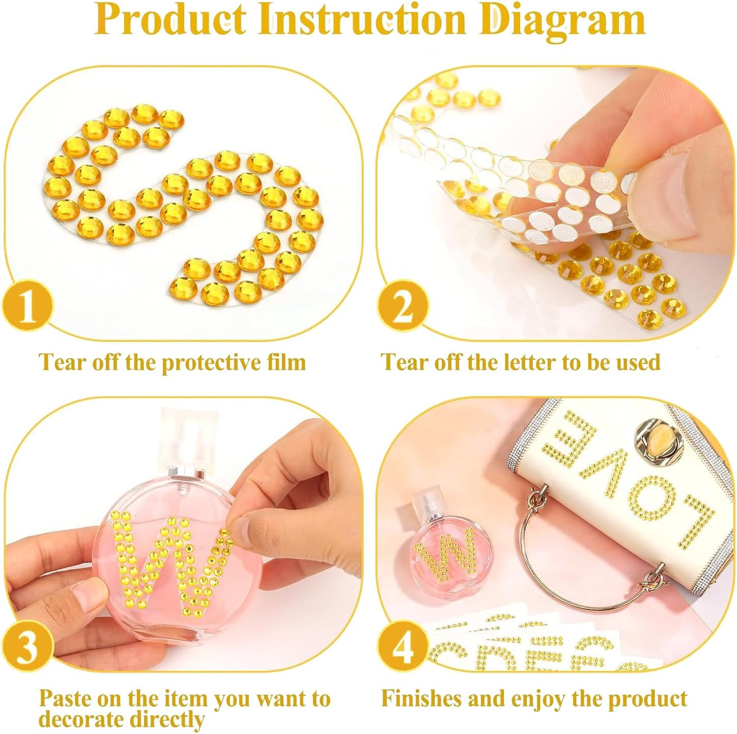 Wzenclave 6 Sheets Rhinestone Letters Stickers, Glitter Self Adhesive Diamond Alphabet Stickers Crystal Gem Border Sticker,Diy Decorative Self-Adhesive Sticker, Used for Suitcases, Books, Clothing image number 6