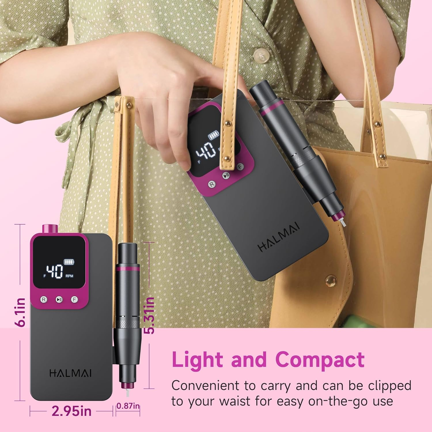 Electric Nail Drill Professional, Portable Nail File for Acrylic Gel Nails, Cordless Rechargeable Ultra Power Nail Drill Kit 40000RPM, HMC320 Salon-Grade Efile Nail Machine (Dark Grey) image number 1