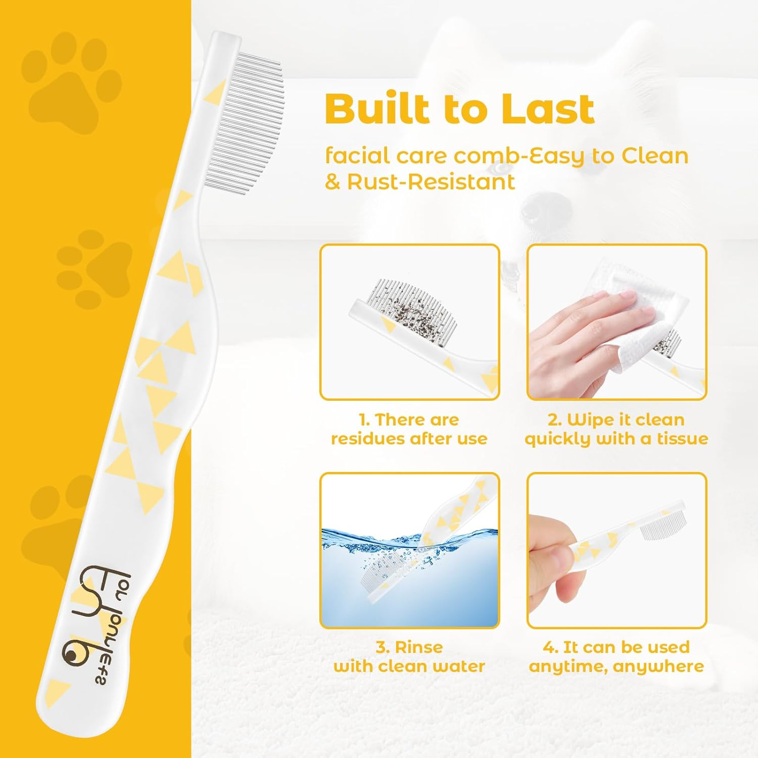 Eukyplace Facial Grooming Comb for Dogs & Cats, Stainless Steel Dog Eye Comb for Tear Stain Removal, Gentle Pet Facial Brush, Cat Brush for Dog Grooming and Dog Grooming Kit Accessory (1 Pack) image number 5