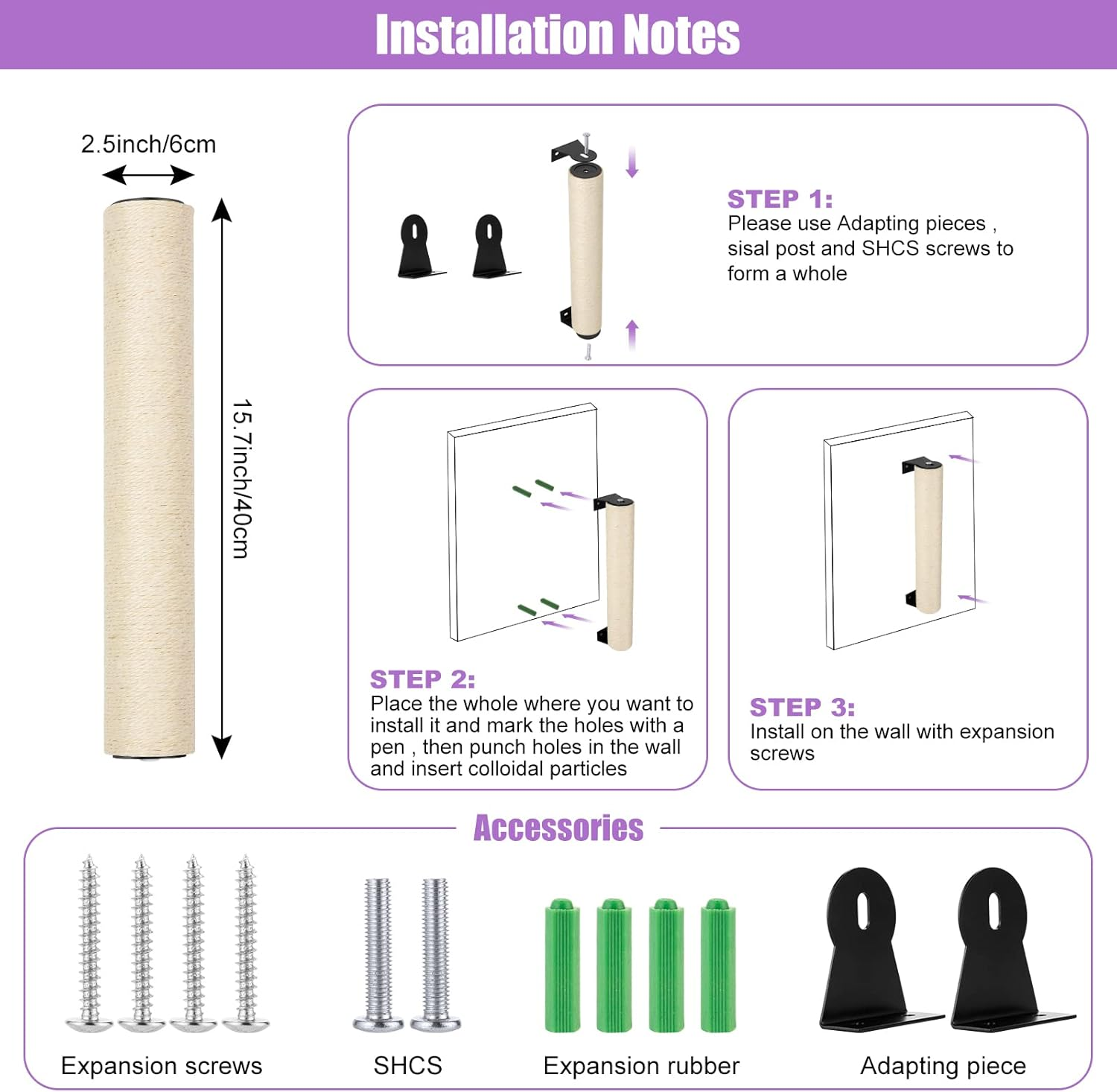 BEBOBLY Wall Mounted Cat Scratching Post for Indoor Cats | Kitten Wall Shelves Climbing Furniture| Sisal Rope Cat Claw Scratcher Tree | Solid Wooden Walkway for Cage Mounted Climbing Relaxing image number 4