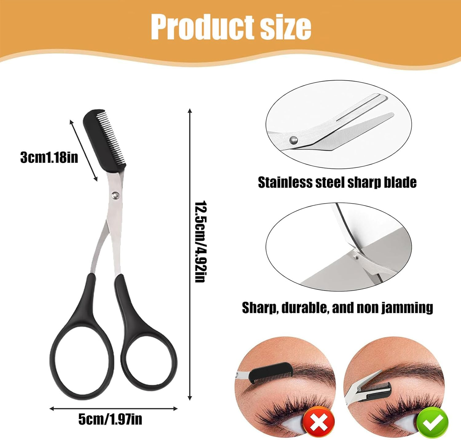 Dinghaole 2Pcs Eyebrow Trimmer Scissor with Eyelash Comb, Stainless Steel Eyebrow Trimmer Scissors, Black Beauty Tool for Men & Women, Cut Scissors Hair Removal Tool for Unisex Adults Makeup Beginners image number 3