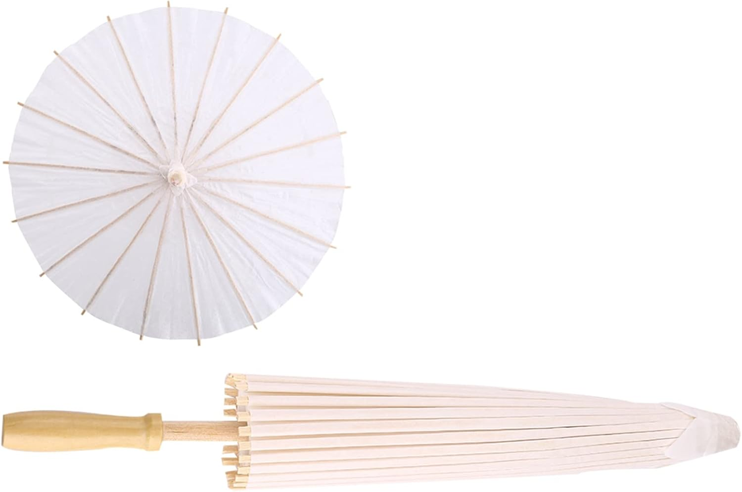Wedding Paper Umbrella, White Parasol Paper Umbrellas, White Color Paper Decorative Umbrella Parasol Bridal Party Decor Photo Cosplay Prop for Rainbow Party Classroom Ceiling (60Cm / 23.6In) image number 1