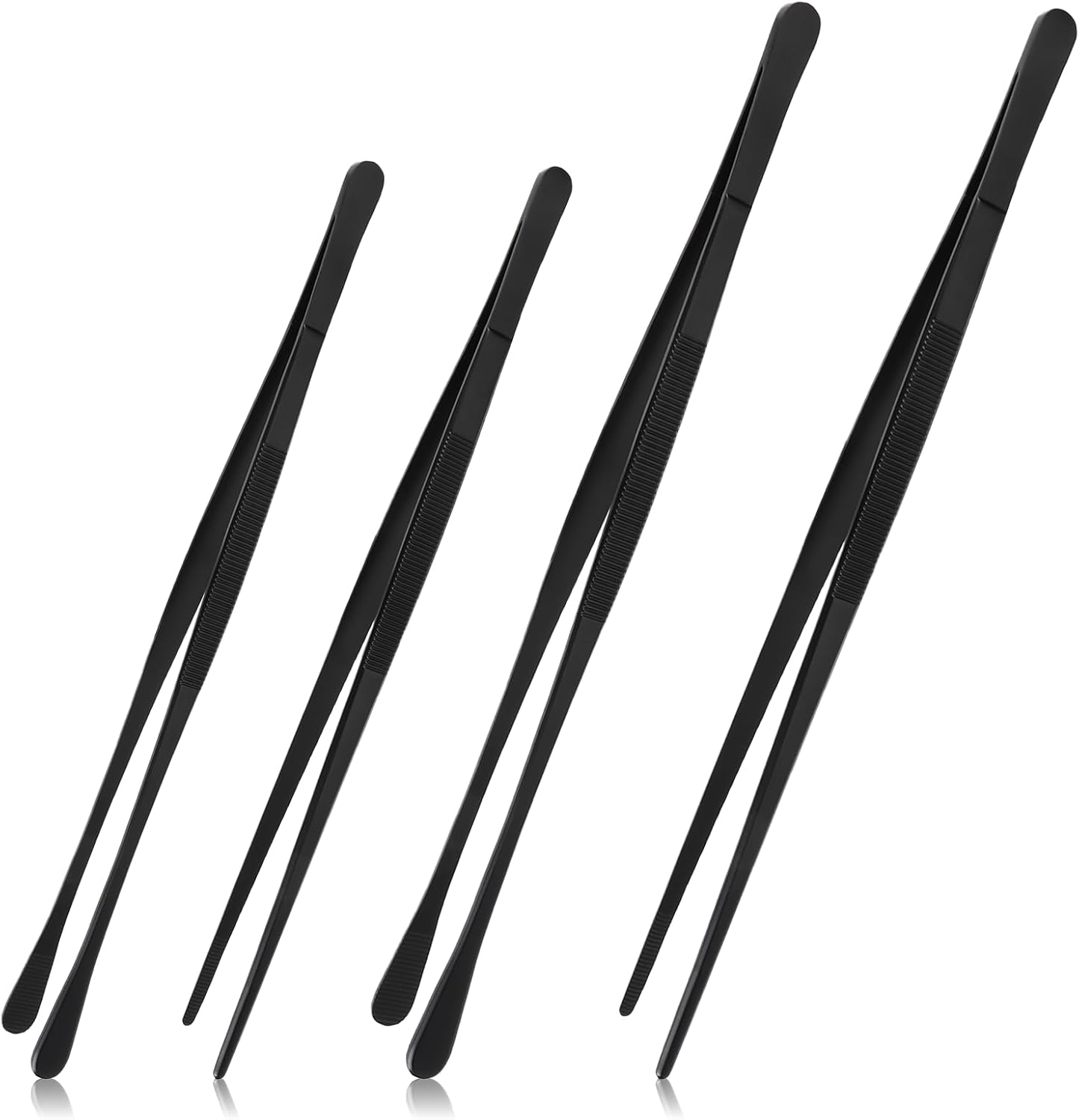 AIAOO 4-Pack Kitchen Tweezers Tongs, Black Stainless Steel Cooking Tweezers - 30Cm Straight/Round & 25Cm Straight/Round Heads, Non-Slip for BBQ, Culinary Use, Kitchen Tools & Gadgets image number 2