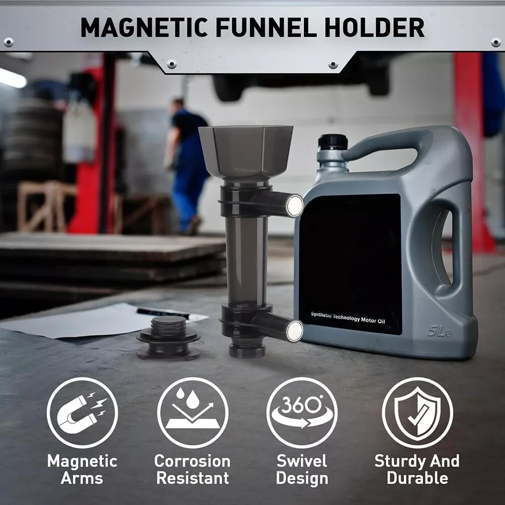 HORUSDY Magnetic Funnel Holder - Dual Arm Design for Easy Oil Filling, Corrosion Resistant, 360&deg; Swivel, Sturdy & Durable for Garage and Workshop Use image number 4