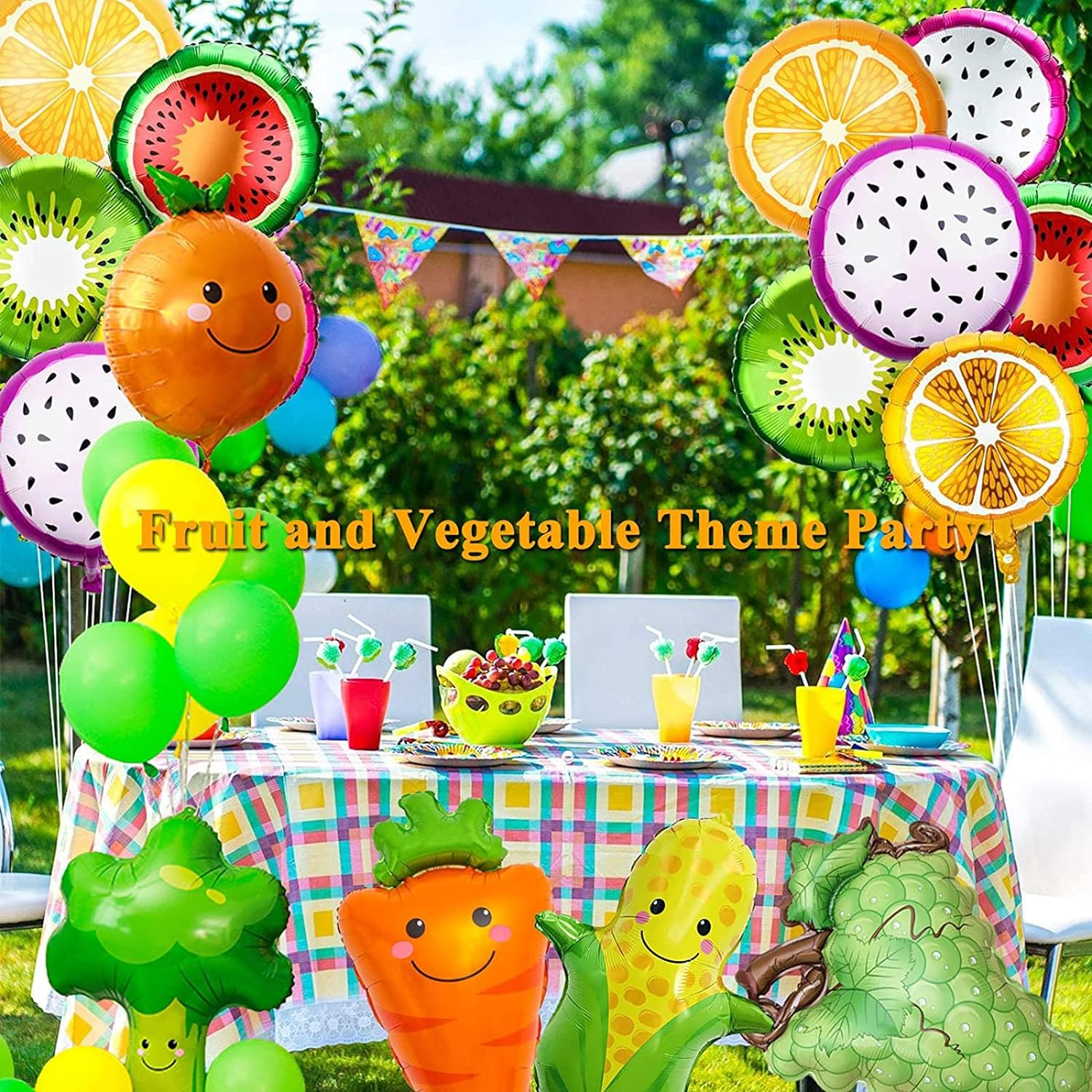 Yamibobo 12 PCS Multicolored Fruit & Vegetable Foil Balloons for Party Decoration, Birthday, Summer Party, Engagement, Christmas, New Year, Anniversary, Unisex-Kids, Unisex-Adults