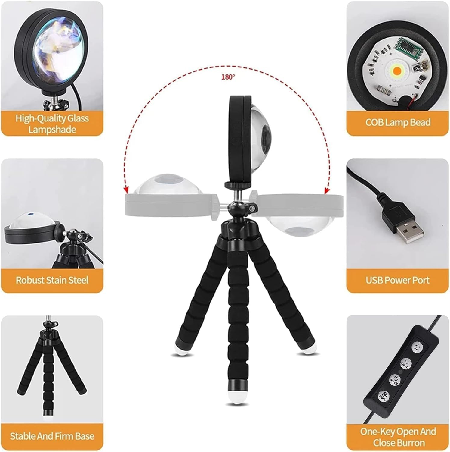 Sunset Lamp, [17 Colors-In-1] Sunset Projection Lamp, 360&deg; Rotation Sunset Projector Lamp Romantic Visual LED Projector Light for Photography Vlog, Background Party, Bedroom Decor and Festival Gift image number 2