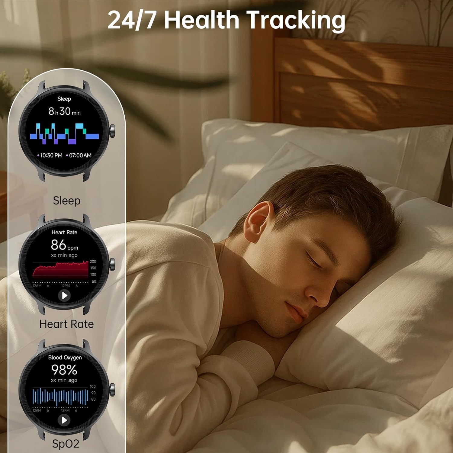 Smart Watch for Women Men (Answer/Make Calls), Smartwatches Built-In AI Voice, 1.27" HD Touch Fitness Watch with Heart Rate/Sleep/Step/Spo2 Monitor, 100+ Sports Modes & IP68 Waterproof for Android Ios - Black image number 2