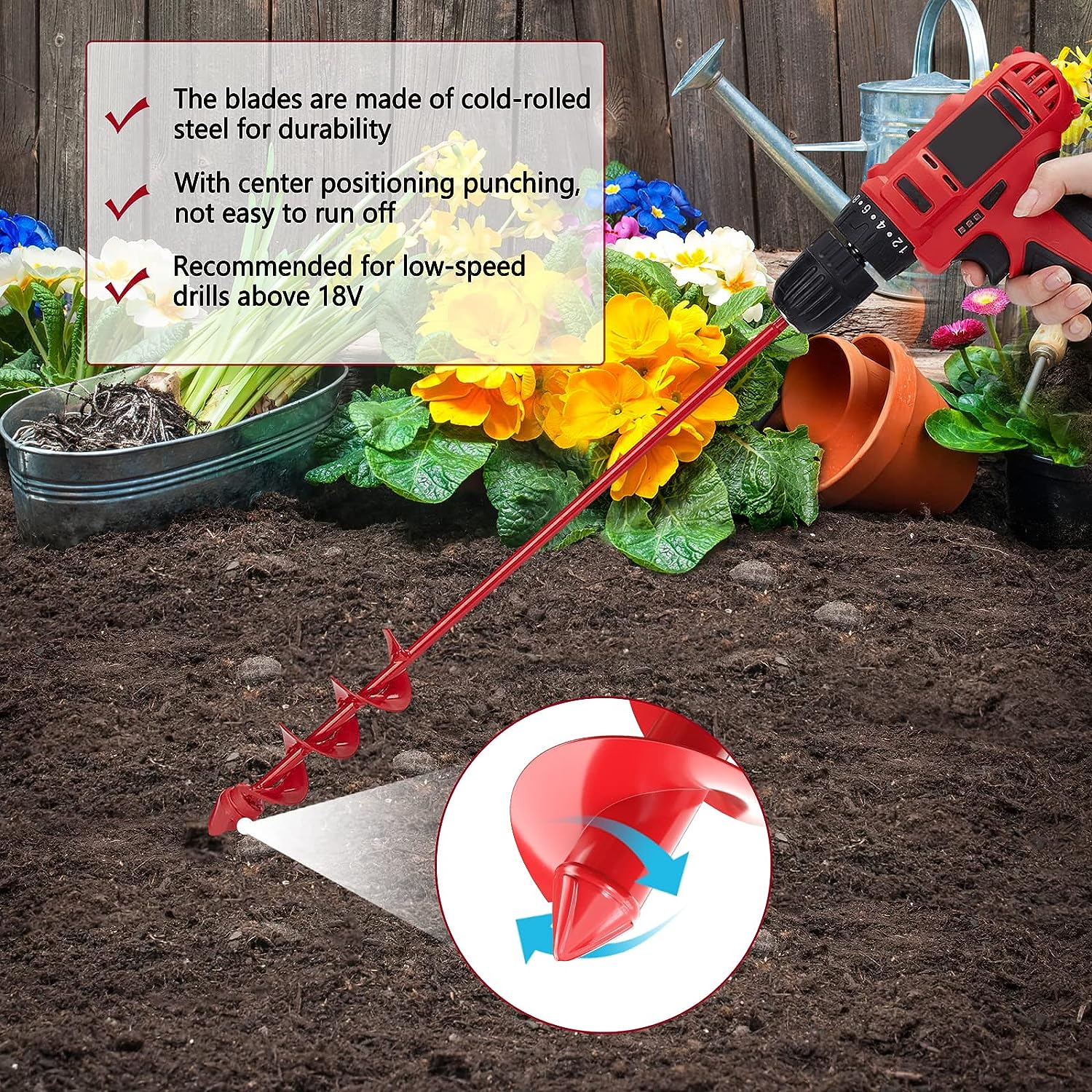 Fixm Auger Drill Bit for Planting Garden Auger Spiral Drill Bulb Digger Planter Tool for Sand/Wet/Dry Soil, 3.14 * 9.84 Inches and 1.57 * 17.71 Inches image number 3