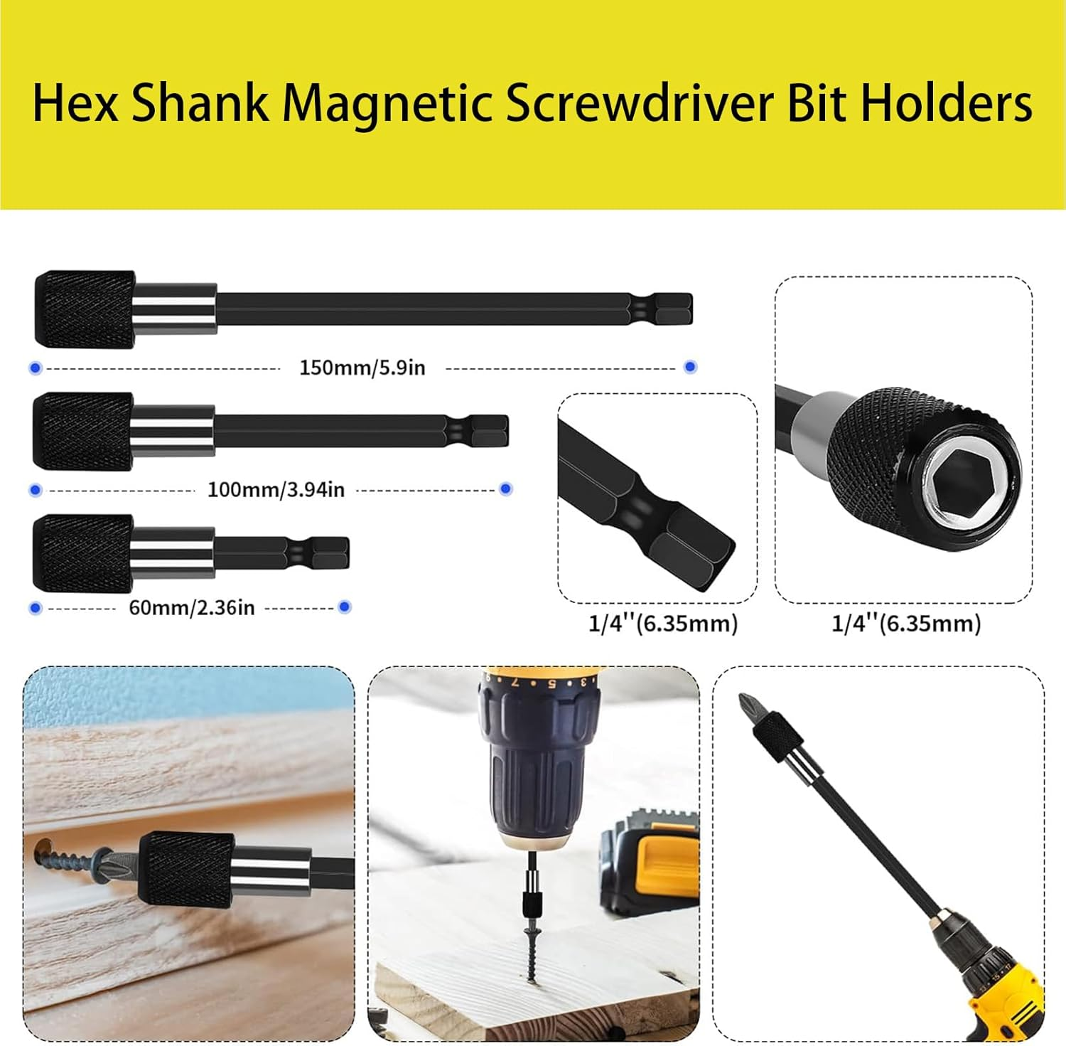 Pacify Flexible Drill Bit Extension Set, Bendable Drill Bit Extension, 105&deg; Right Angle Drill Attachment, Hex Shank Drill Bit Holder, 1/4" 3/8" 1/2" Hex Socket Adapter Set image number 1
