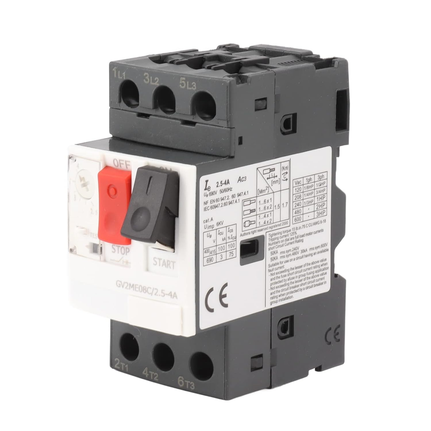 Motor Circuit Breaker, Silver Engineering Plastic Large Bearing Capacity 2.5‑4A Motor Start Stop Switch for Power Equipments image number 5