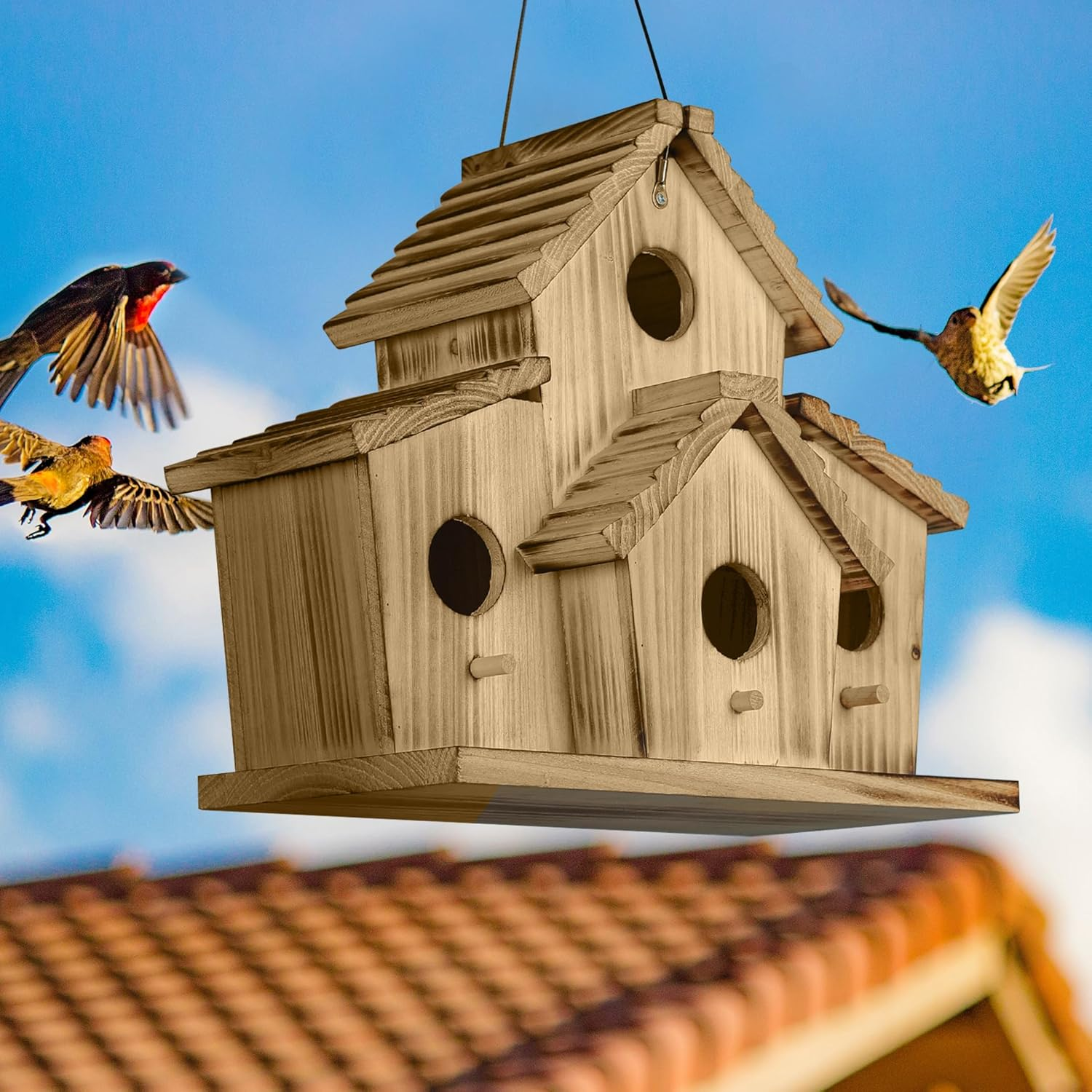 Birdhouse - Outdoor Bird House for Garden - Large Birdhouse Design for up to 4 Bird Families - Durable Hanging Birdhouses for Backyard, Patio, and Garden Decor image number 1