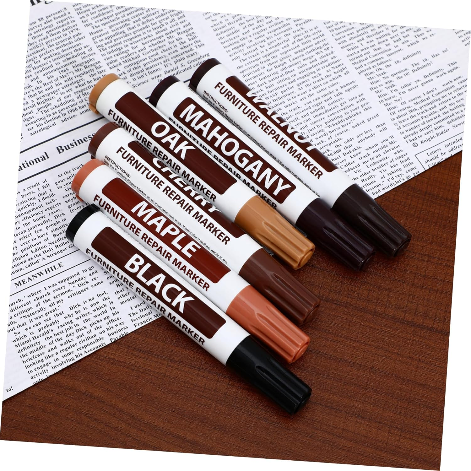 KOMBIUDA Furniture Touch up Markers 6Pcs Set Wooden Furniture Repair Pens Oil-Based Scratch Concealing Touch-Up Kit image number 2