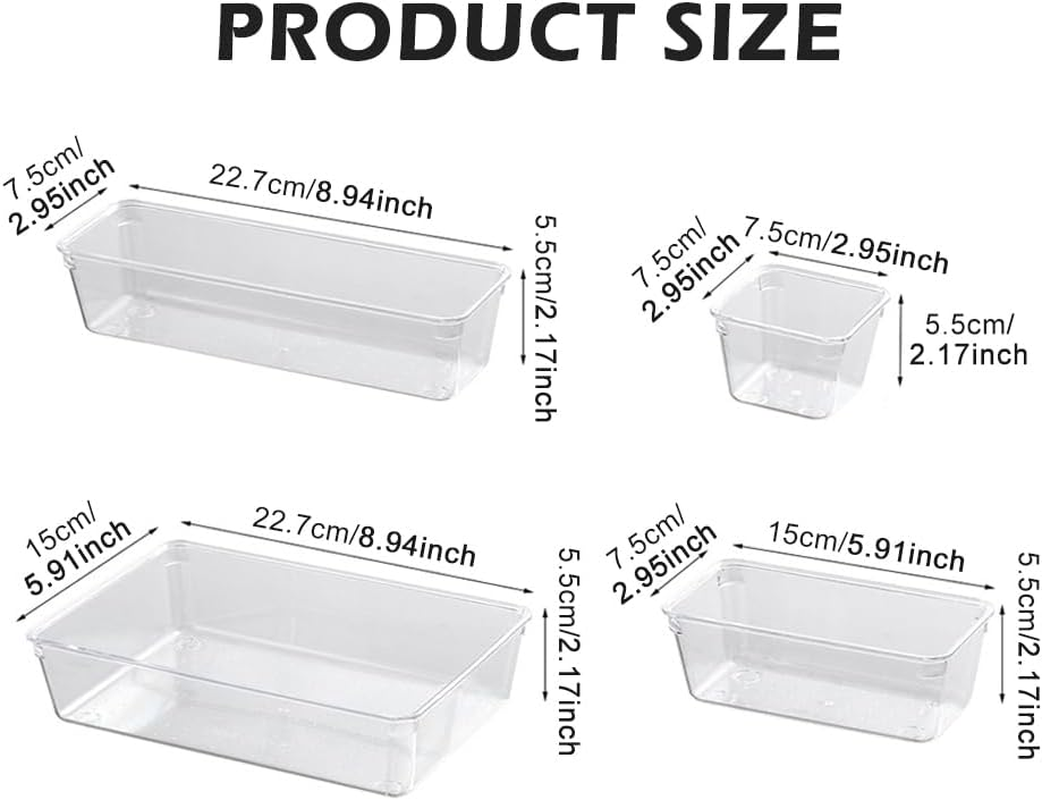 25 Piece Clear Plastic Drawer Organizers Set, 4-Size Modular Stackable Trays for Bathroom, Desk, Makeup, Jewelry, Kitchen Utensils and Home Storage,Shatter-Resistant, Anti-Slip Drawer Dividers image number 4