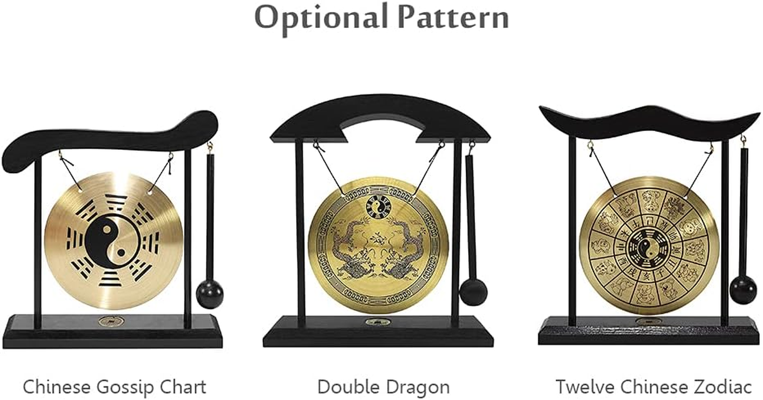 Mini Gong Percussion Instrument, Desktop Gong, Mini Gong, Table Gong Percussion Instruments with Mallet for Home Decor Housewarming, Twelve Chinese Zodiac, Coppter+Wood (Double image number 1
