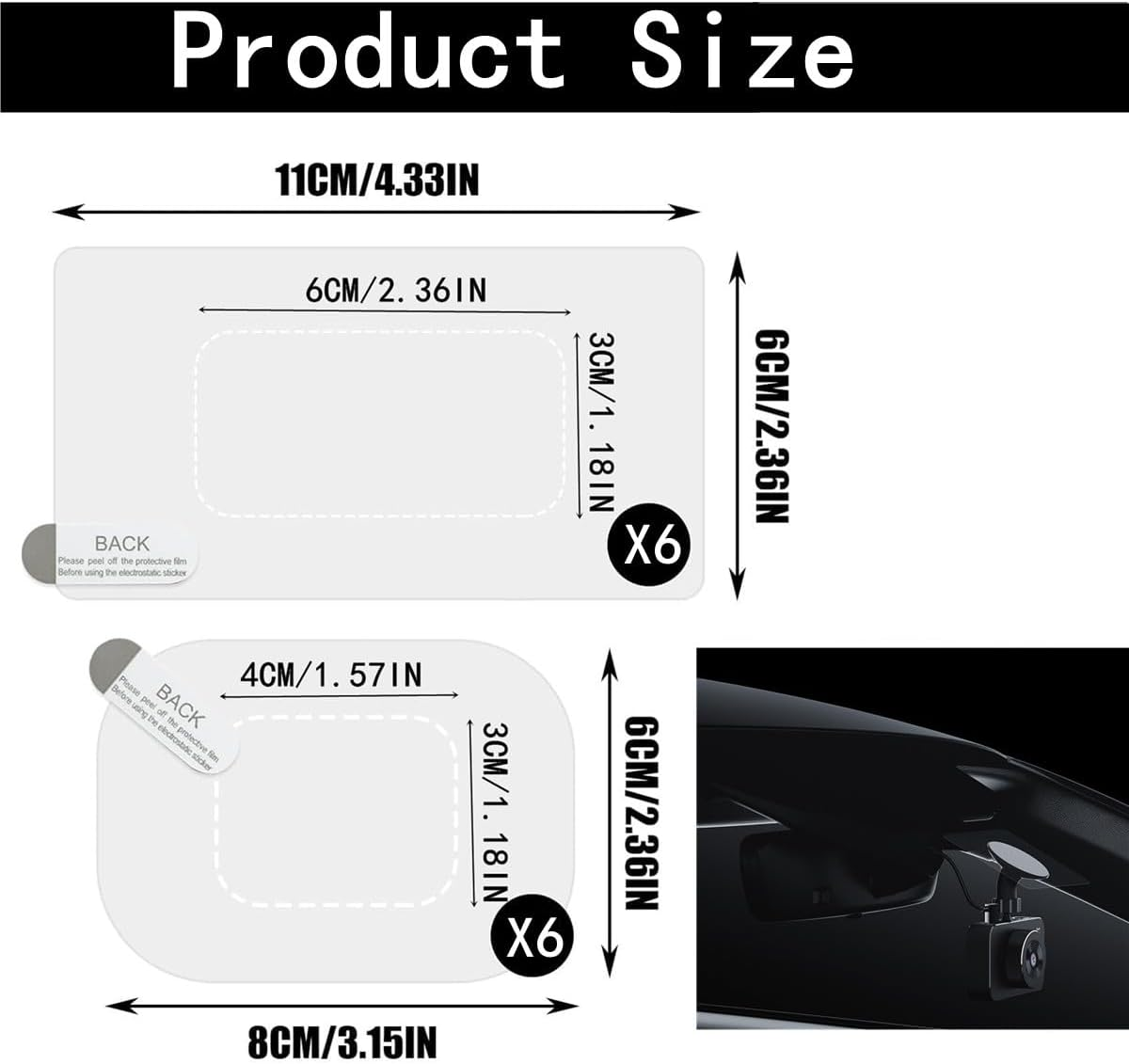 12Pcs Electrostatic Windshield Dashcam Stickers,Electrostatic Stickers for Dash Cam,Car Membrane, ETC Equipment image number 3