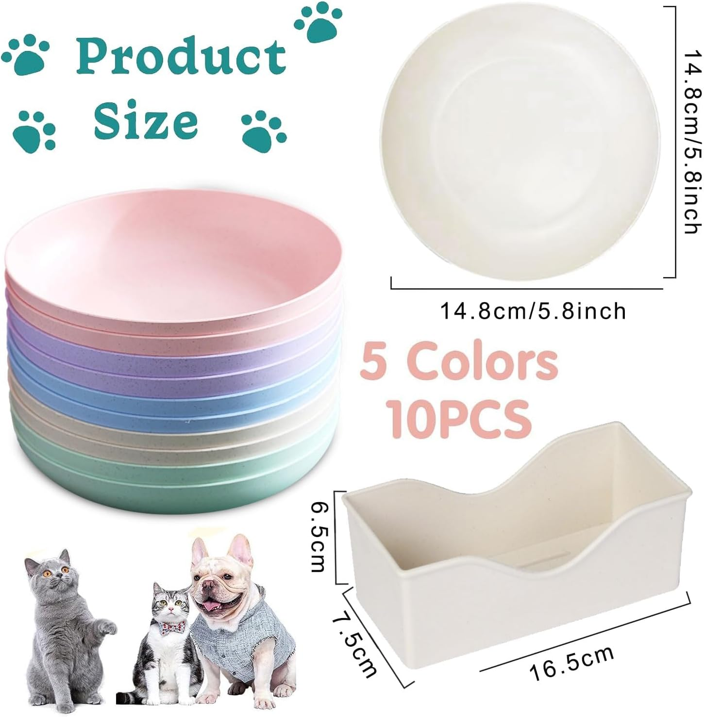 Pack of 10 Cat Bowls, Cat Bowls, Flat Feeding Bowl, round Cat Plate, Feeding Bowl, Colourful Cat Food Bowl Set, Cat Plate for Kittens and Short-Legged Cats image number 1