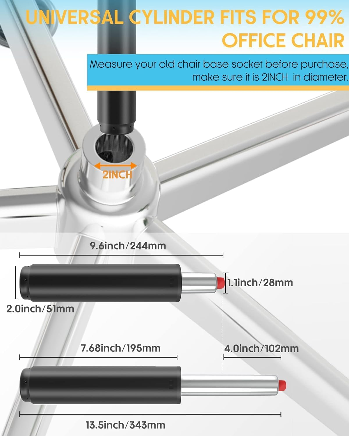 Universal Office Chair Gas Lift Cylinder, 1000 LBS Load - Bearing, Perfect for Desk Chair Restoration (4 Inch) image number 5
