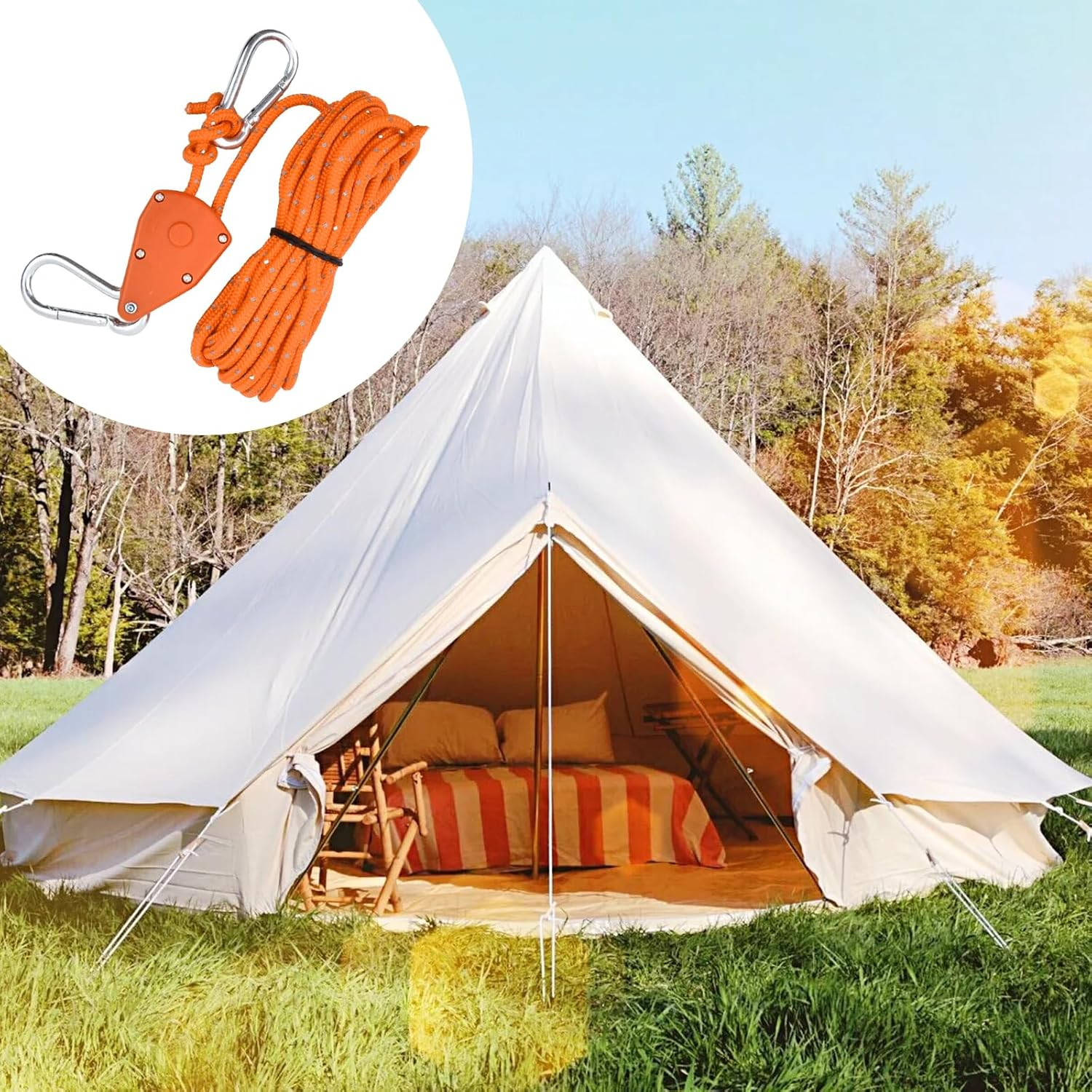 4PCS Reflective Tent Guy Ropes, 4Mm Tent Camping Cord with Pulley, 5M Heavy Duty Guide Rope with Aluminum Adjuster, Tent Guy Ropes Lines for Awning Outdoor Tent Tarp Gazebo Hiking (Black, 4Mm*5M) - Red image number 7