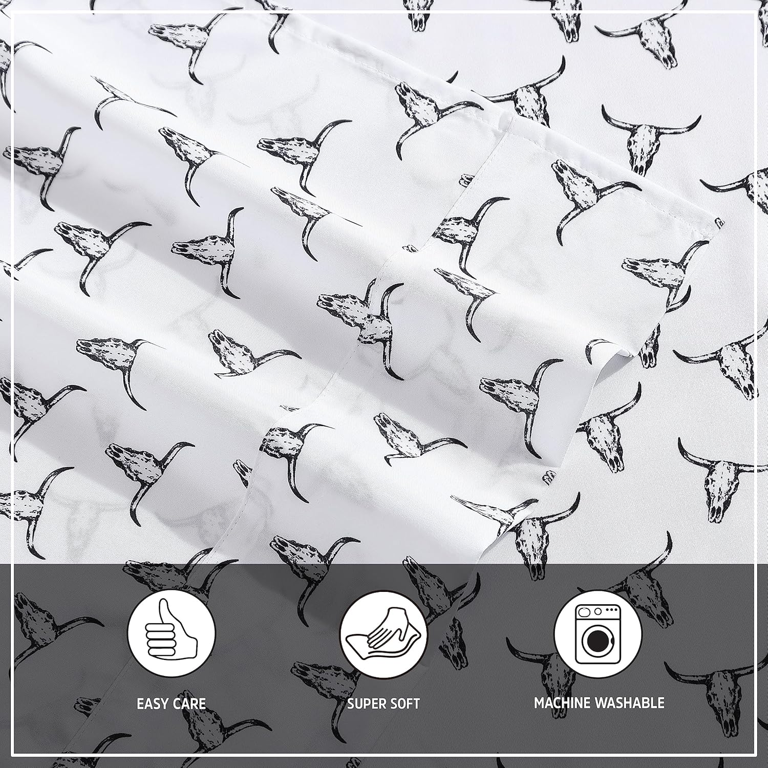 Wrangler- King Sheet Set, Silky & Lightweight Bedding Set, Casual Home D&eacute;cor (Steer Skulls Black, King) image number 4