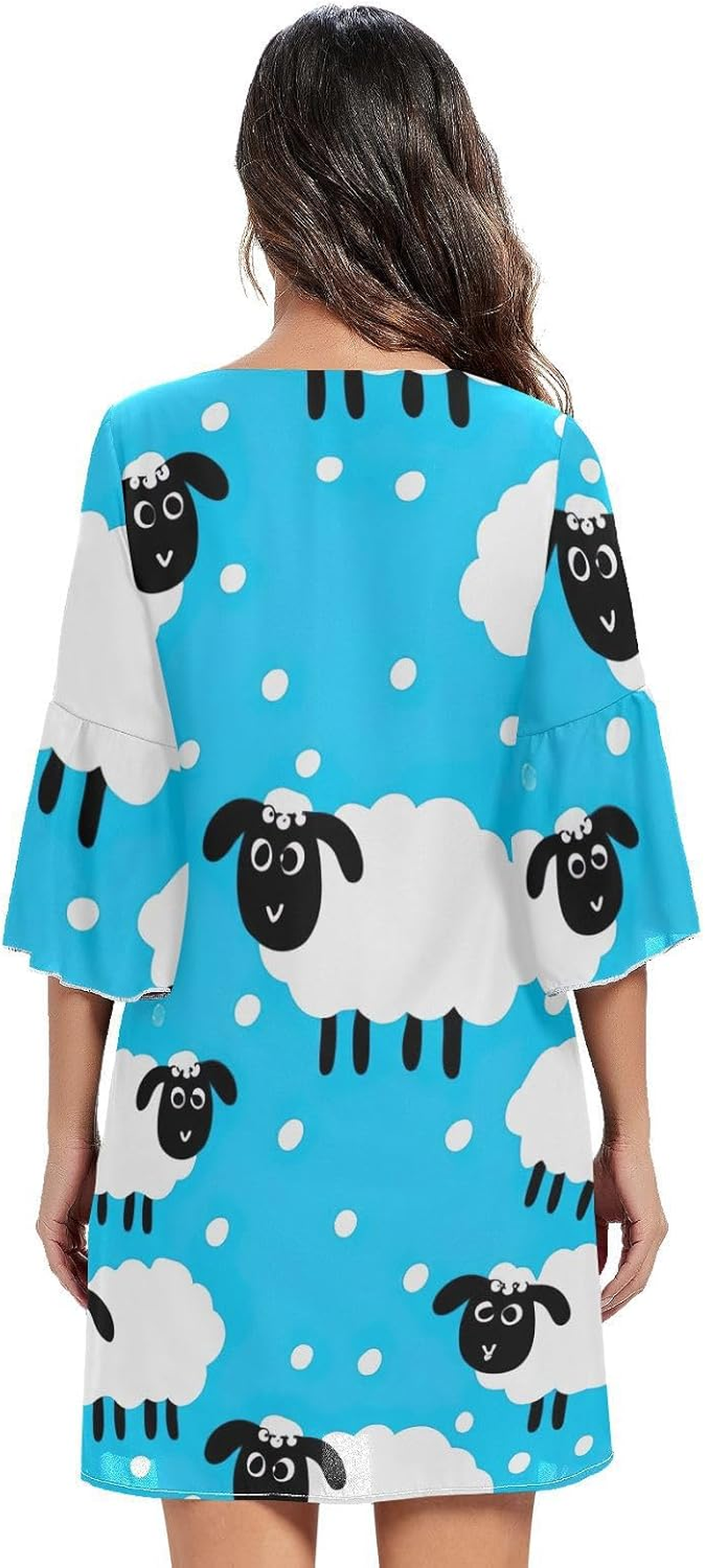Cute White Sheep Blue Casual Chiffon Dress Printed Line Maternity Dress S-XXL image number 3