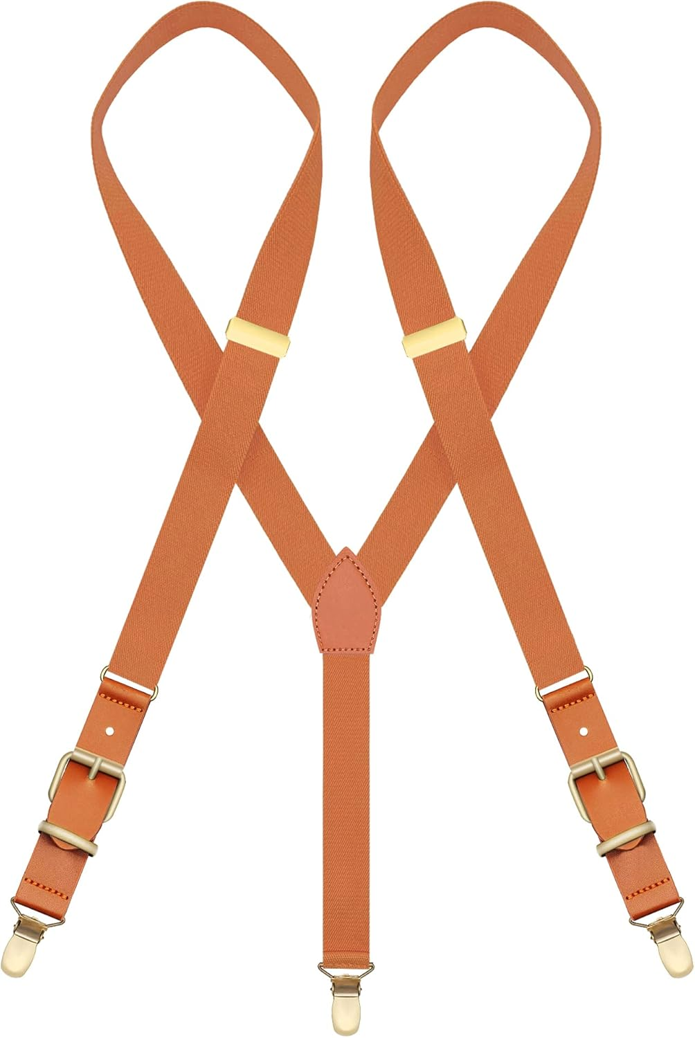MENDENG Adjustable Suspenders for Men Bronze Metal Clips Braces with Leather - Brown Leather/Coffee image number 5