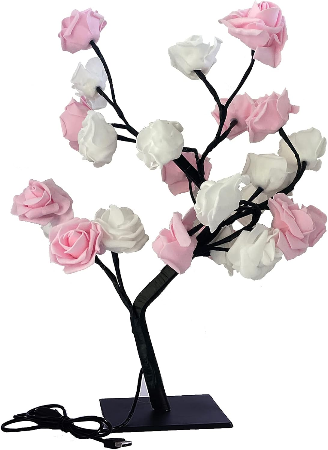 Rose Tree Lamp,Flower Lamp Tabletop Bonsai Tree Light,Fairy Tree Light Lamp,Rose Flower Tree Lamp with 24 Warm White LED Lights,Usb Powered for Mom Girls Home Bedroom Decor (Pink)