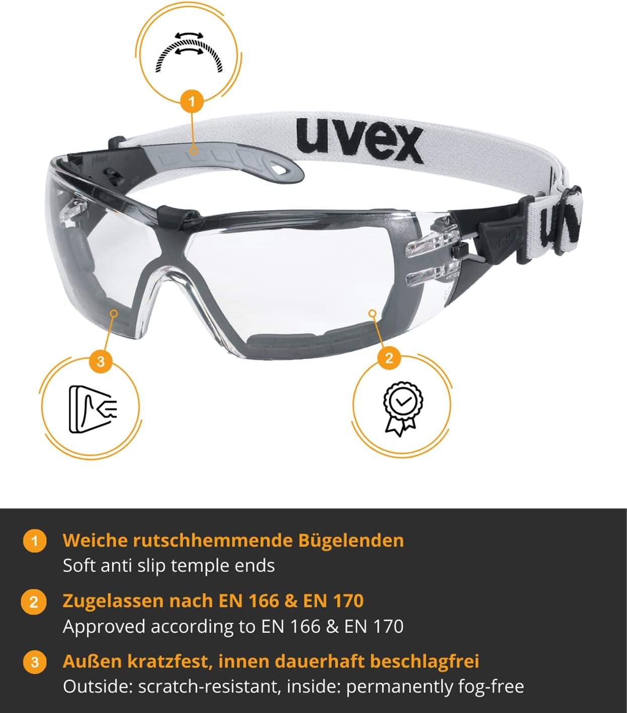 Uvex Pheos Guard Supravision Extreme Safety Glasses Transparent/Black/Grey Pack of 10 image number 1