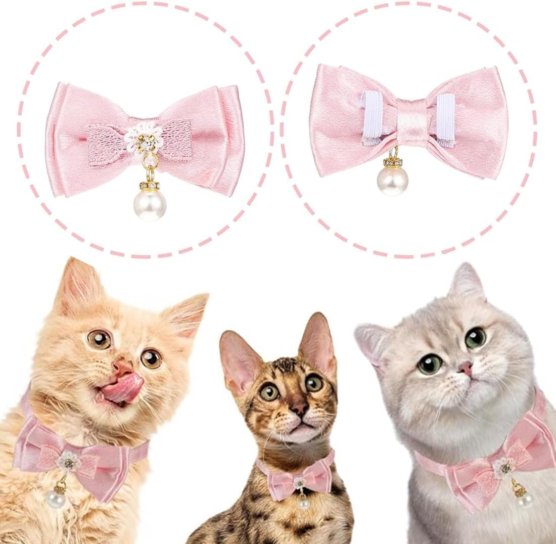 GXGM Pack of 2 Soft Collars Made of Natural Cotton Cord for Cats with Sensitive Skin, Lightweight Kitten Collar with Quick Release and Removable Bow image number 6