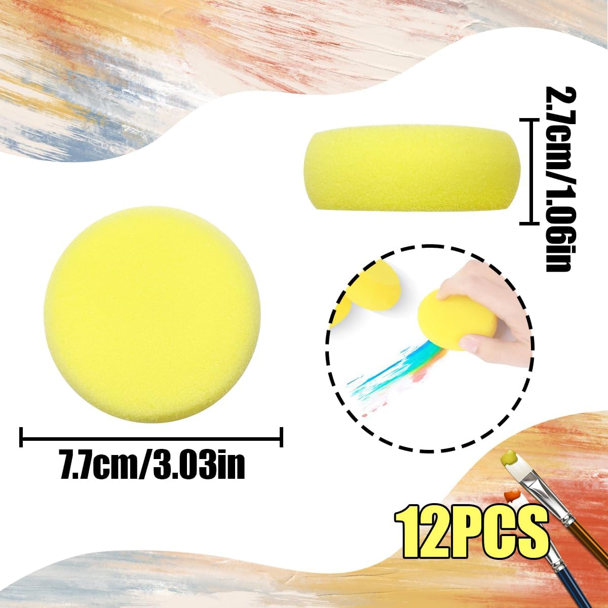 BEZANU Paint Sponge Applicator, 12 PCS round Sponge Painting Tools for Art Crafts, Ceramics, Clay, Painting (7 X 3Cm/2.75 X 1.18In) image number 2