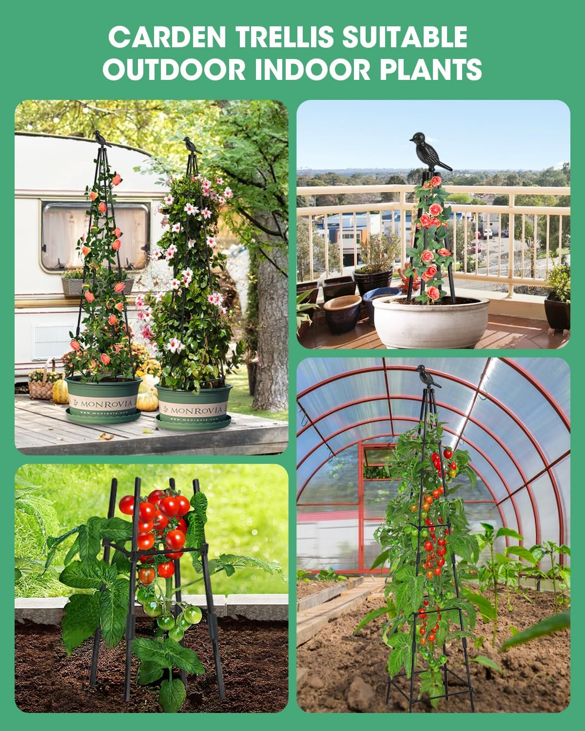 Trellis for Climbing Plants Outdoor, 2 Pack Plant Trellis Support for Climbing Vine, Plant Support Tower Cages Plastic Coated Metal Pipe Supports for Outdoor Indoor,Tomato Cage (Black, 6 FT) image number 5