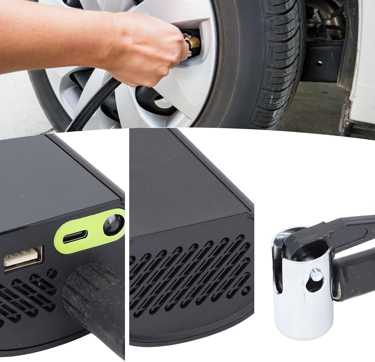 Portable Tire Inflator, Powered by 8000Mah Battery, Inflates Cars, Motorcycle, Bicycle, Ball, LED Light, USB Output Port, High Speed Airflow, with Storage Bag for Drivers, Bikers image number 5