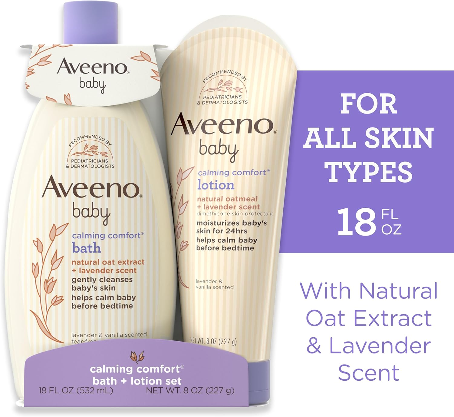 Aveeno Baby Calming Comfort Bath & Lotion Set with Natural Oat Extract, Lavender & Vanilla, 2 Items image number 3