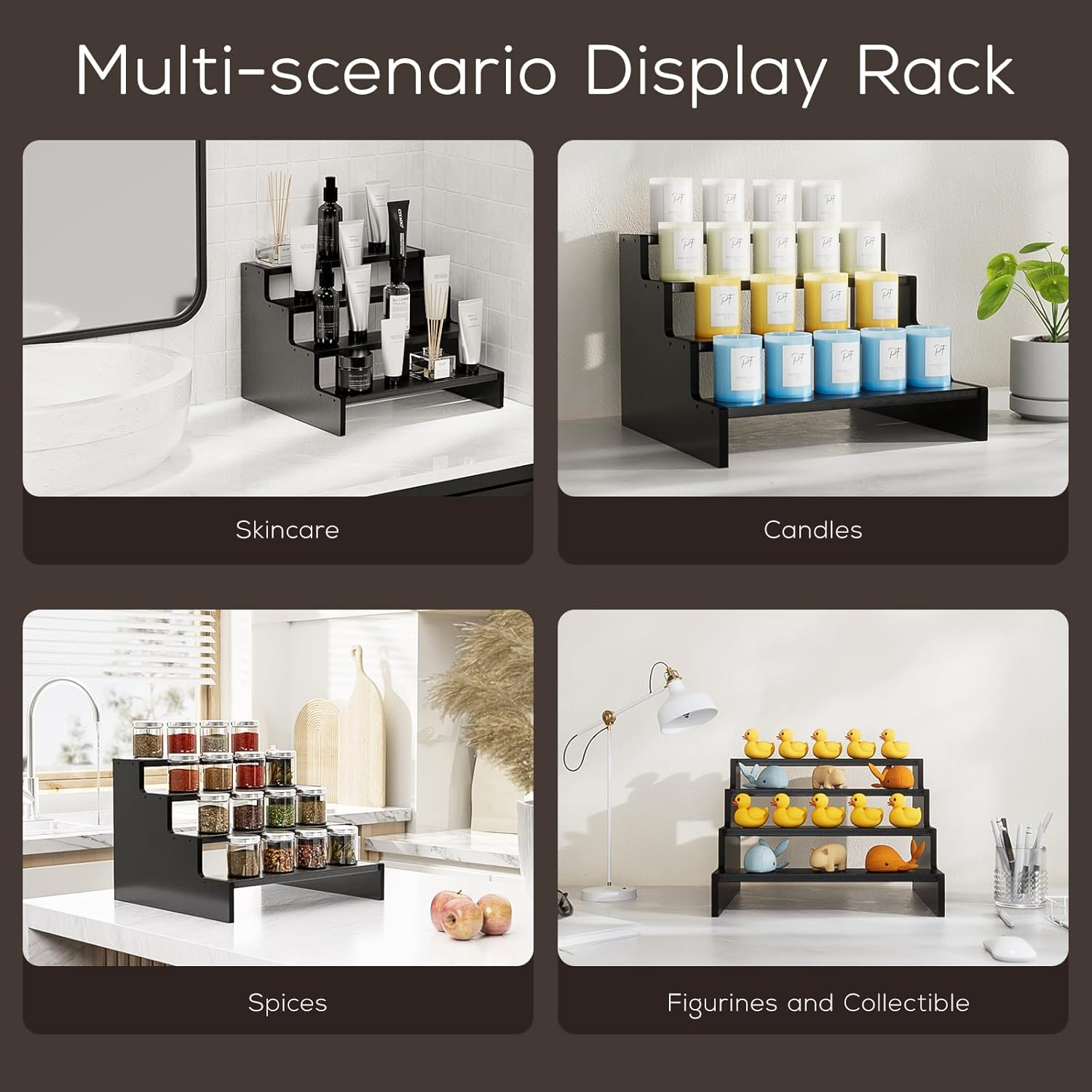 Procase Wooden Cologne Organizer for Men, 4 Tier Perfume Organizer Display Risers, Mens Cologne Stand Holder Organizer, Cologne Shelf Rack for Fragrances Candles Cosmetics Cupcake Figure -Black image number 4