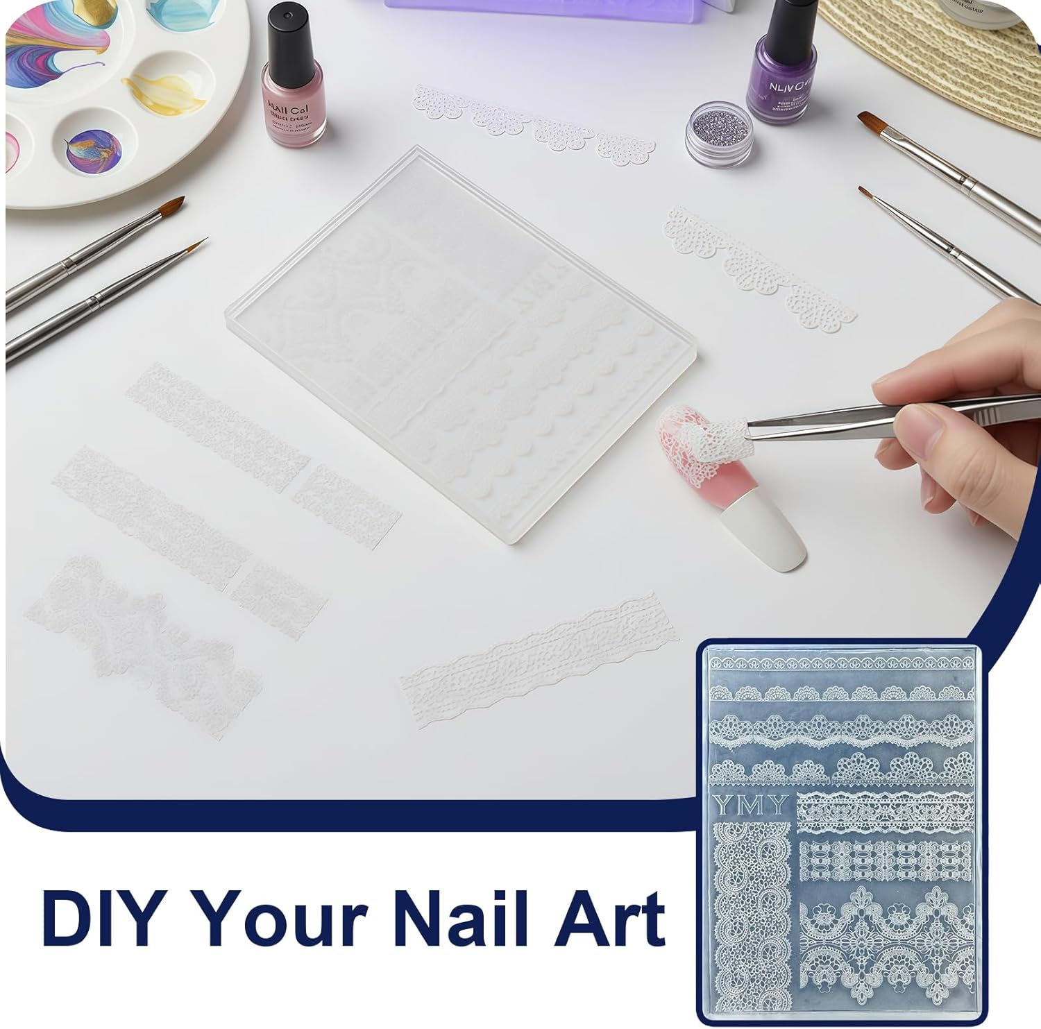 Evadollina Nail Stencil, Nail Stamp, 3D Nail Art Shapes with Tip, Silicone Nail Tool, Y2K Decoration image number 2