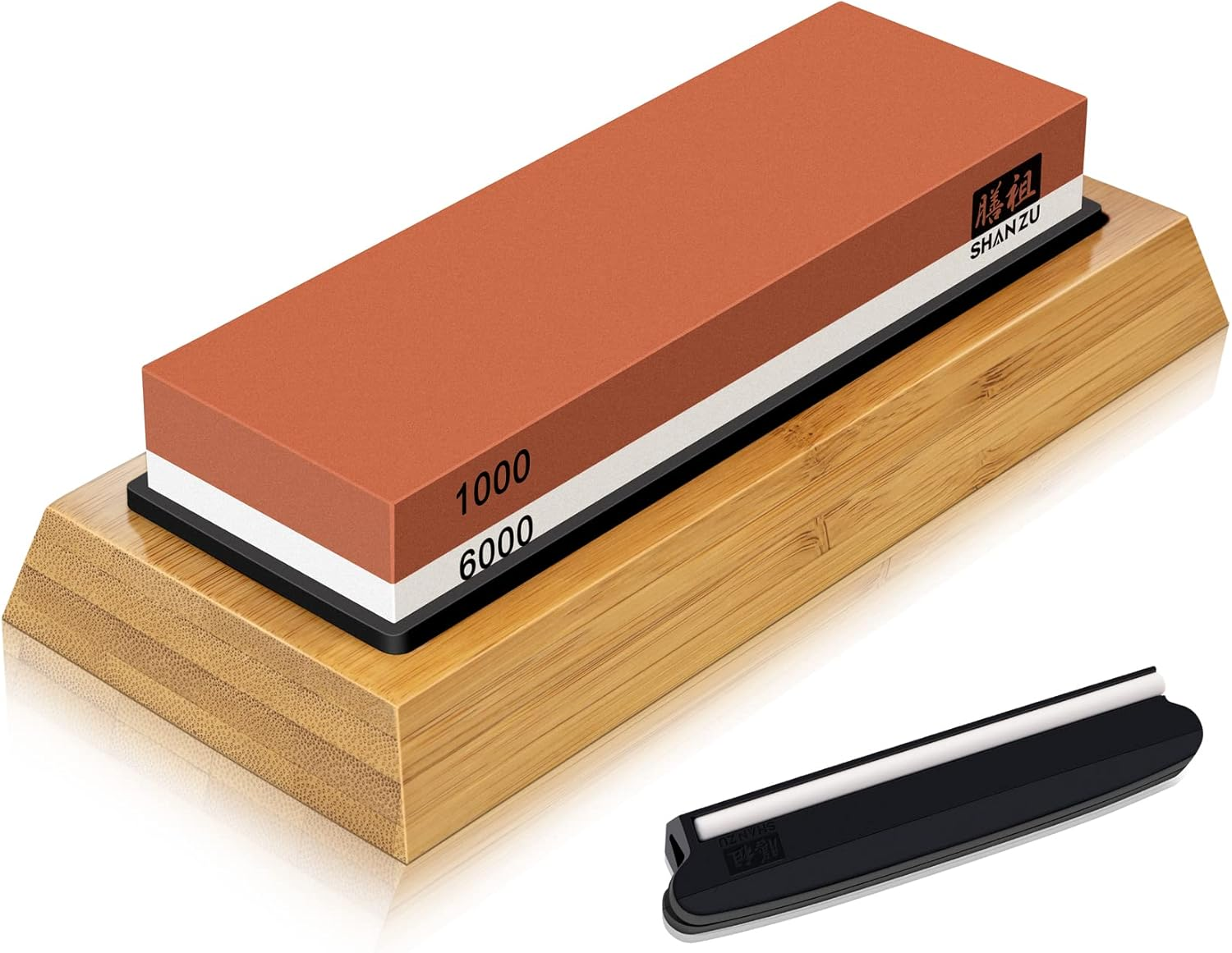 SHAN ZU Sharpening Stone for Knives, Grit 1000/6000 Whetstone with Angle Guide Non-Slip Bamboo Base Japanese Knife Sharpeners Stone Professional 2-In-1 Wetstone for Home Kitchen image number 4